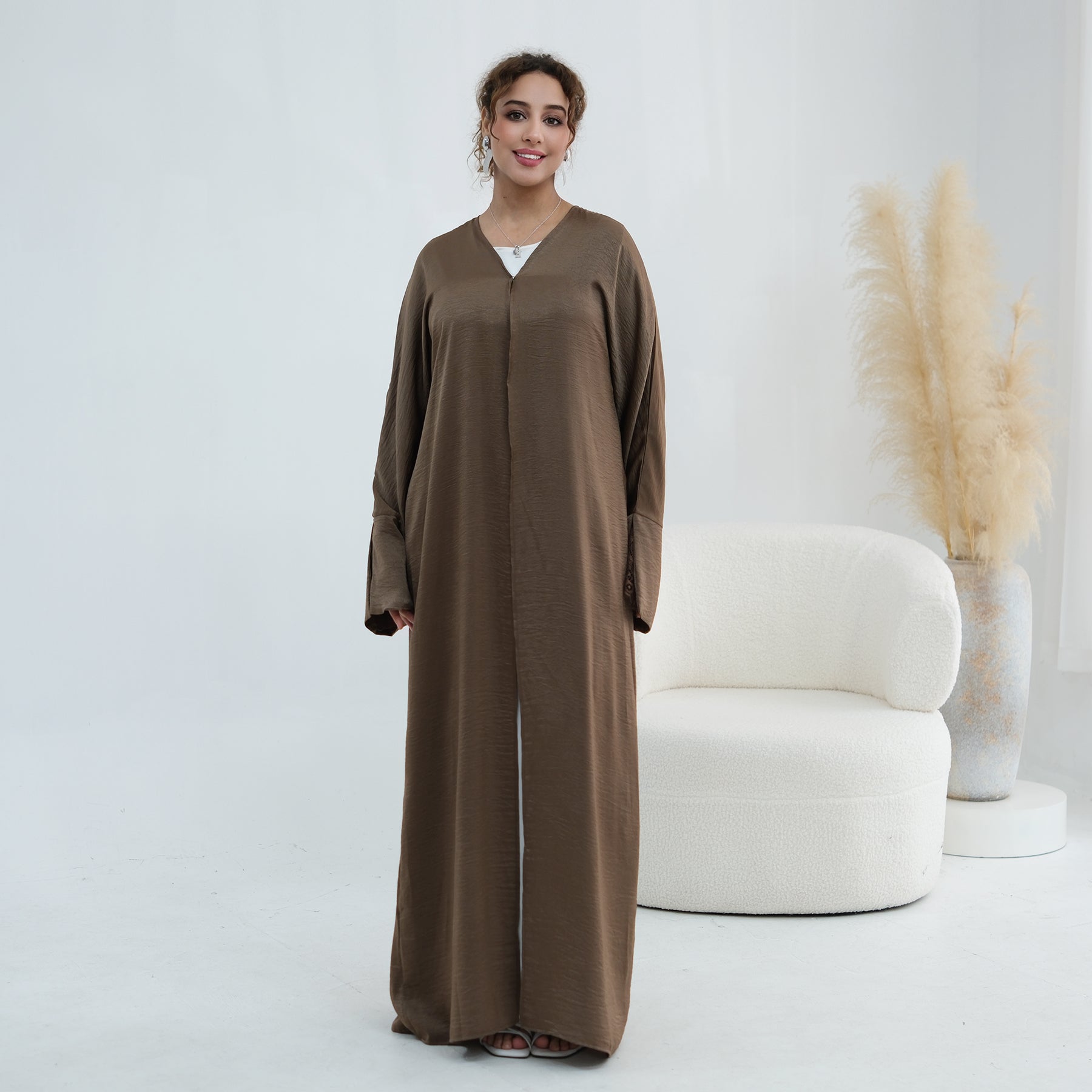 Large size long-sleeved cardigan with lace trim on the cuffs LR1181，without a headscarf