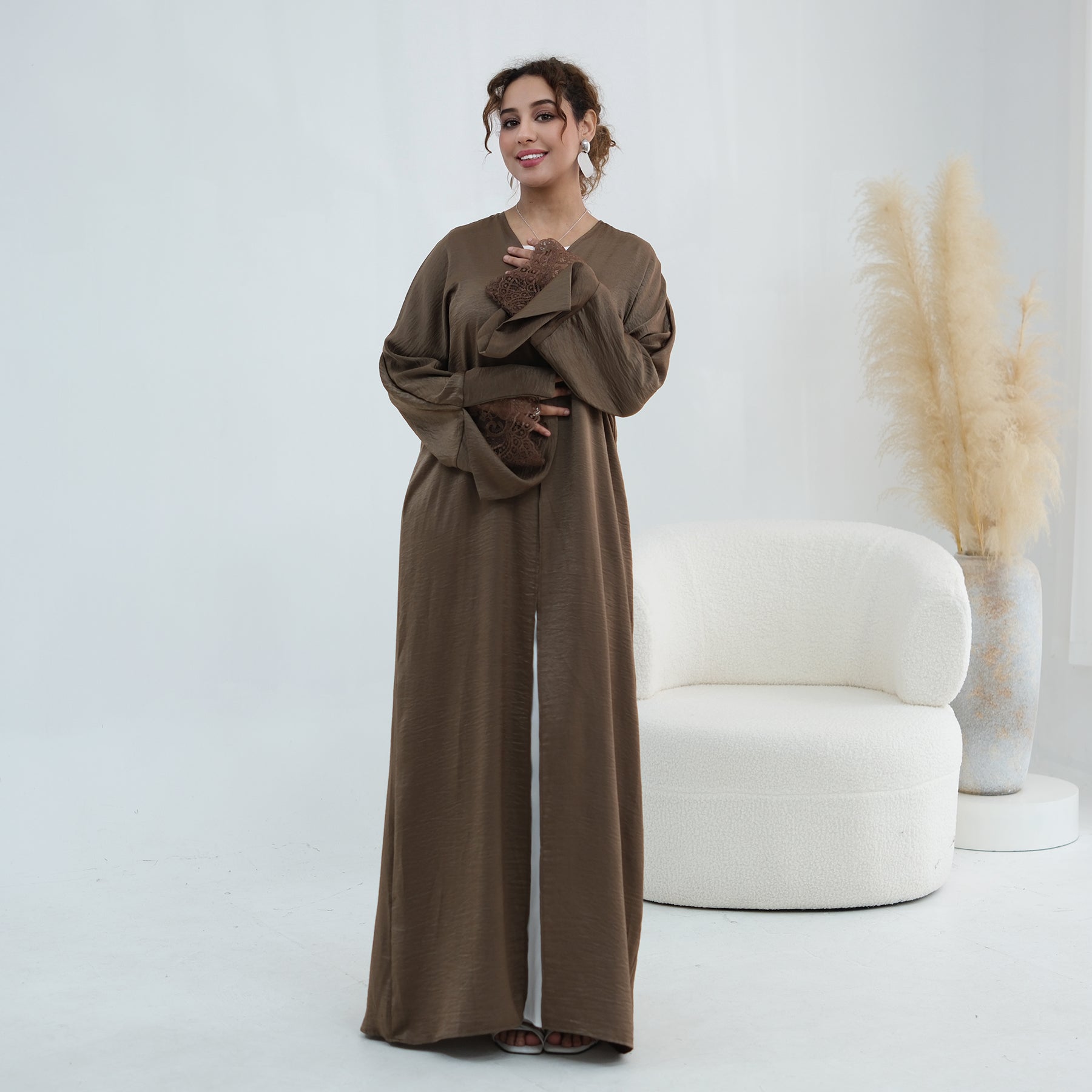 Large size long-sleeved cardigan with lace trim on the cuffs LR1181，without a headscarf