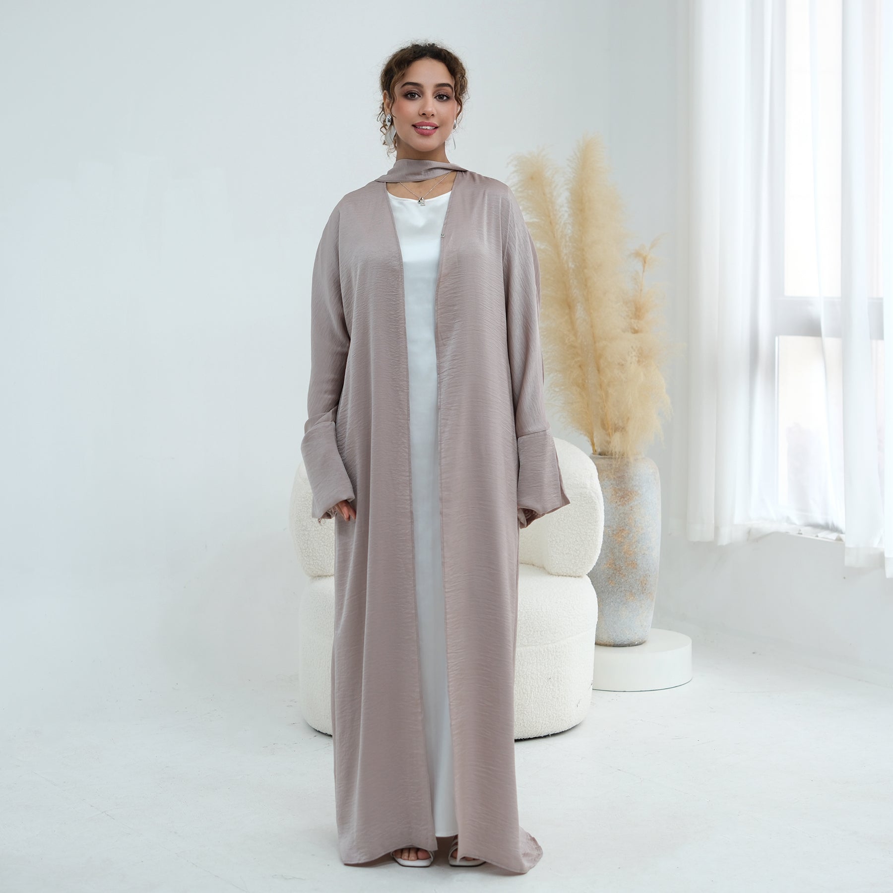 Large size long-sleeved cardigan with lace trim on the cuffs LR1181，without a headscarf