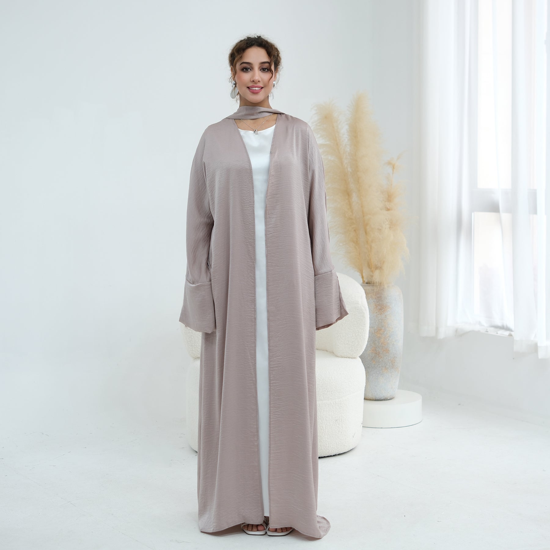 Large size long-sleeved cardigan with lace trim on the cuffs LR1181，without a headscarf