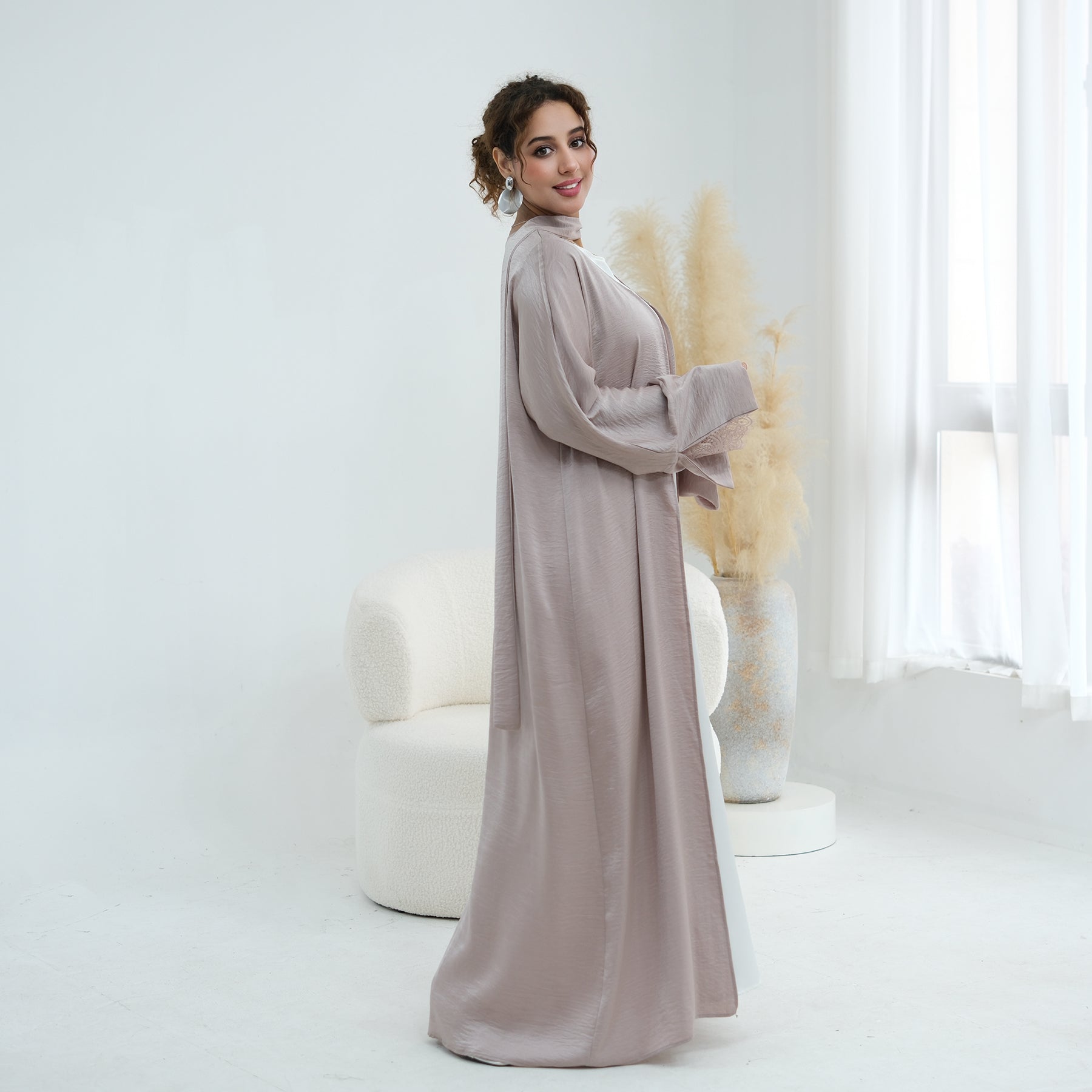 Large size long-sleeved cardigan with lace trim on the cuffs LR1181，without a headscarf