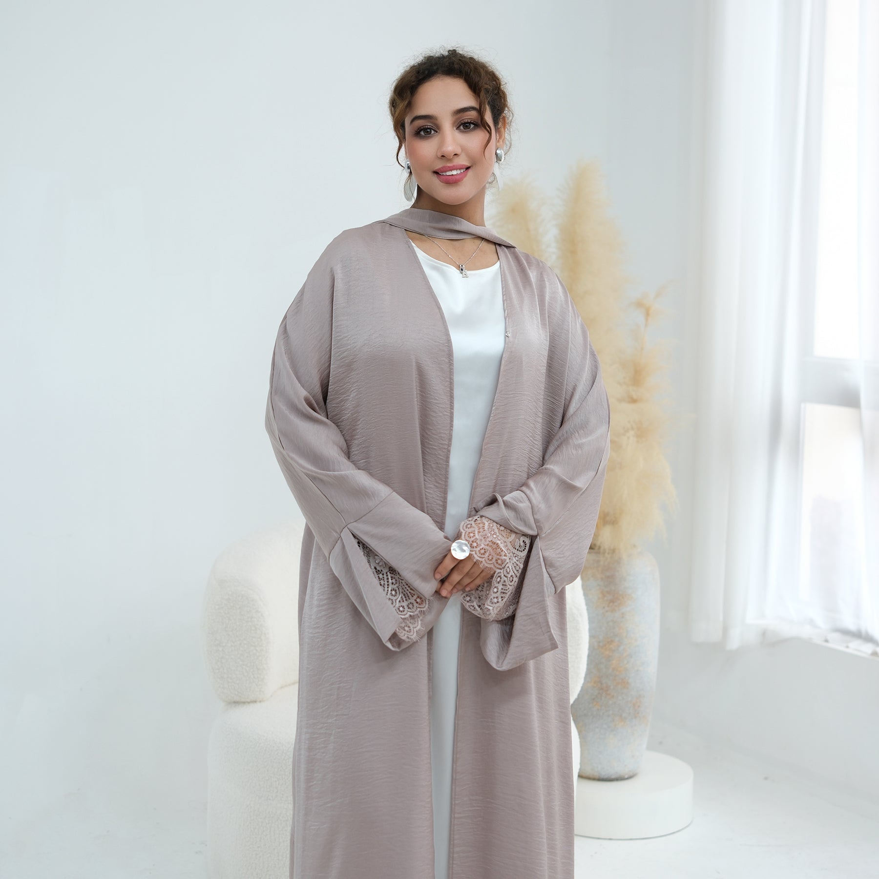 Large size long-sleeved cardigan with lace trim on the cuffs LR1181，without a headscarf