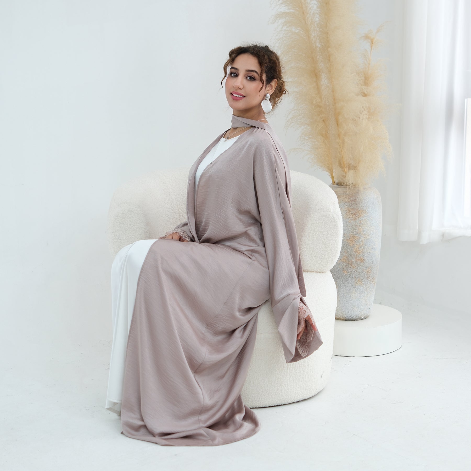 Large size long-sleeved cardigan with lace trim on the cuffs LR1181，without a headscarf