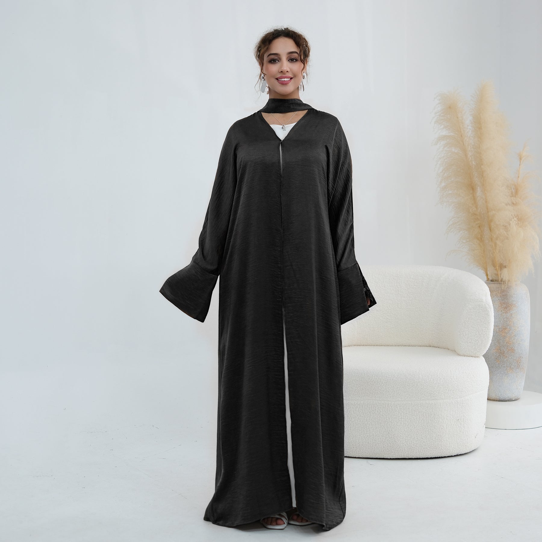 Large size long-sleeved cardigan with lace trim on the cuffs LR1181，without a headscarf