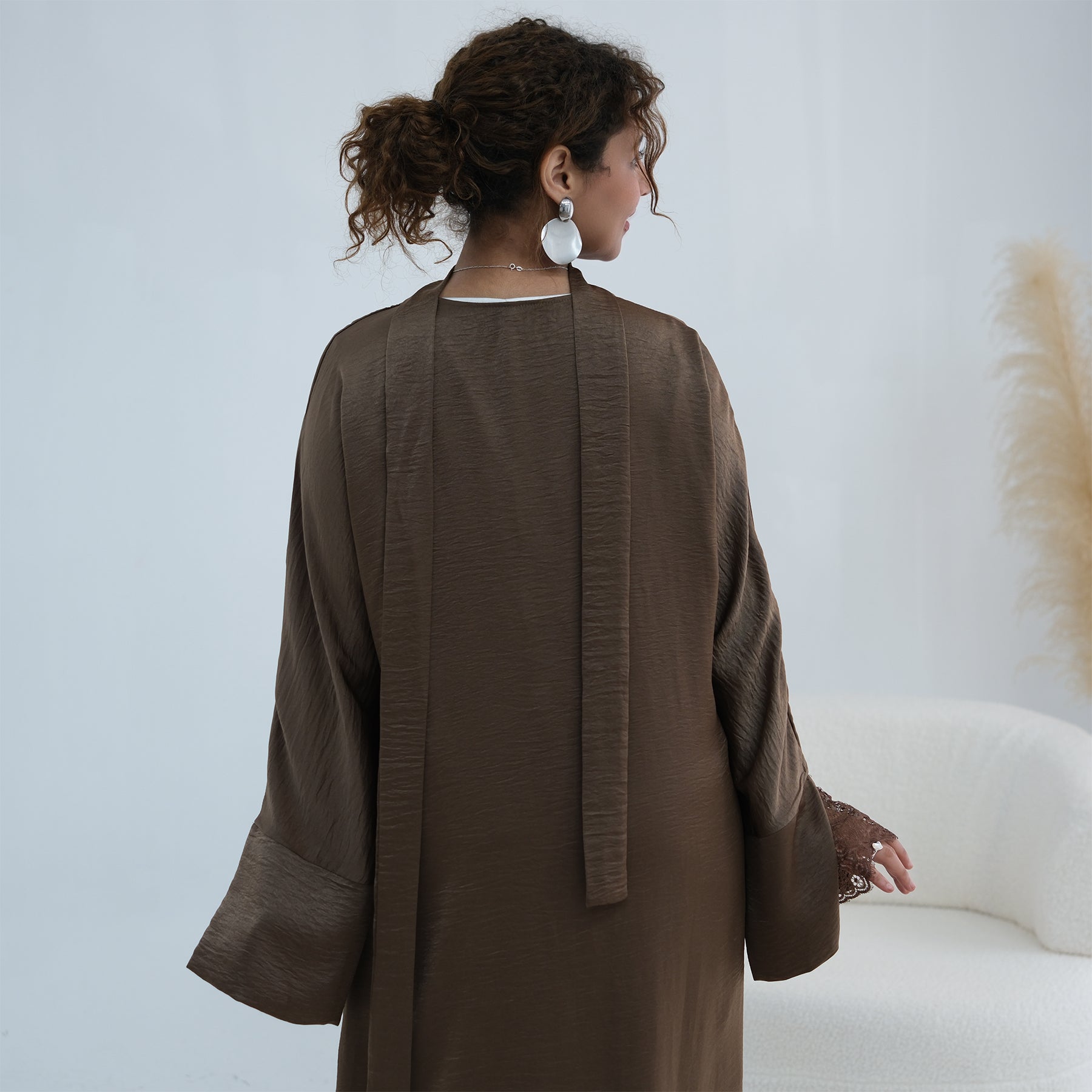 Large size long-sleeved cardigan with lace trim on the cuffs LR1181，without a headscarf