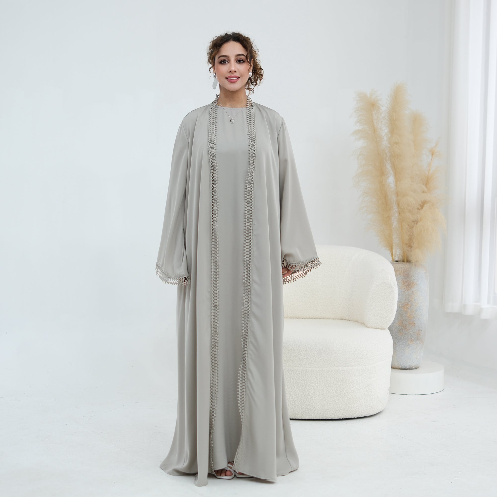 Stylish large-size lace-trimmed cardigan + two-piece set LR1182 as an undergarment