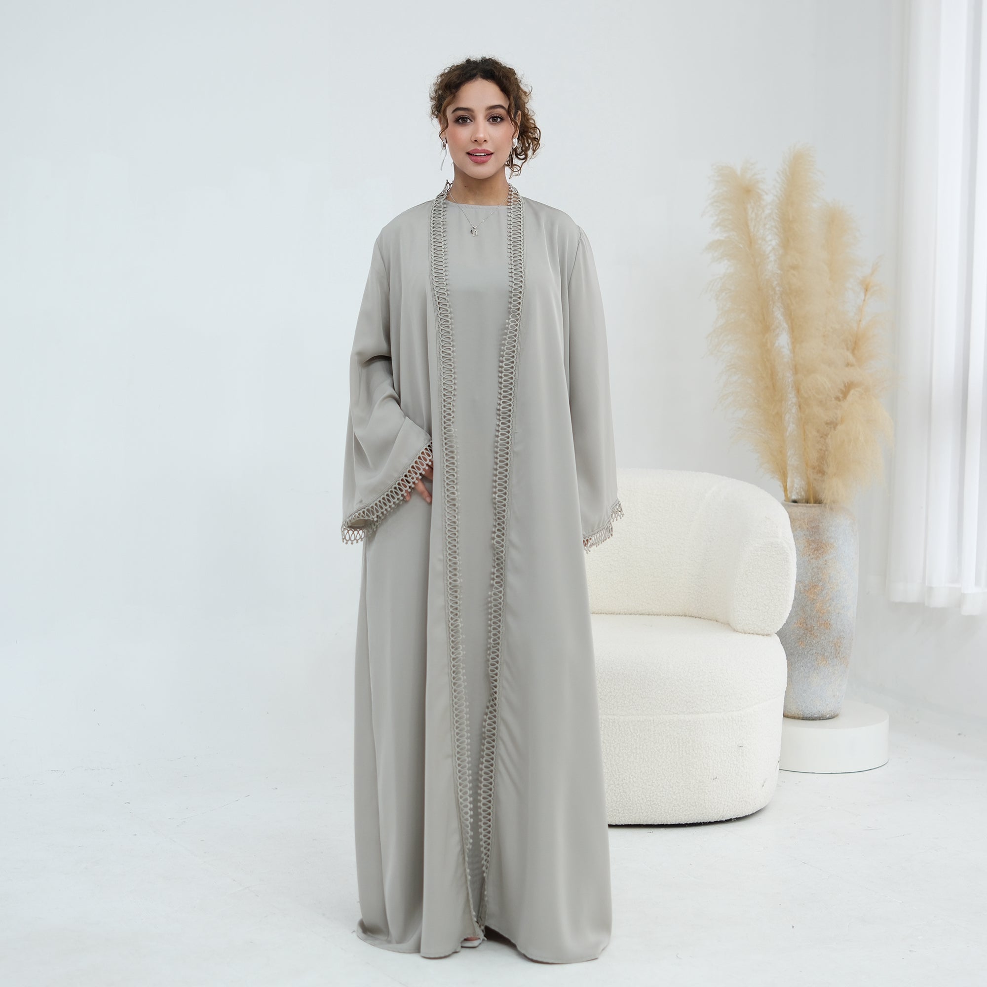 Stylish large-size lace-trimmed cardigan + two-piece set LR1182 as an undergarment