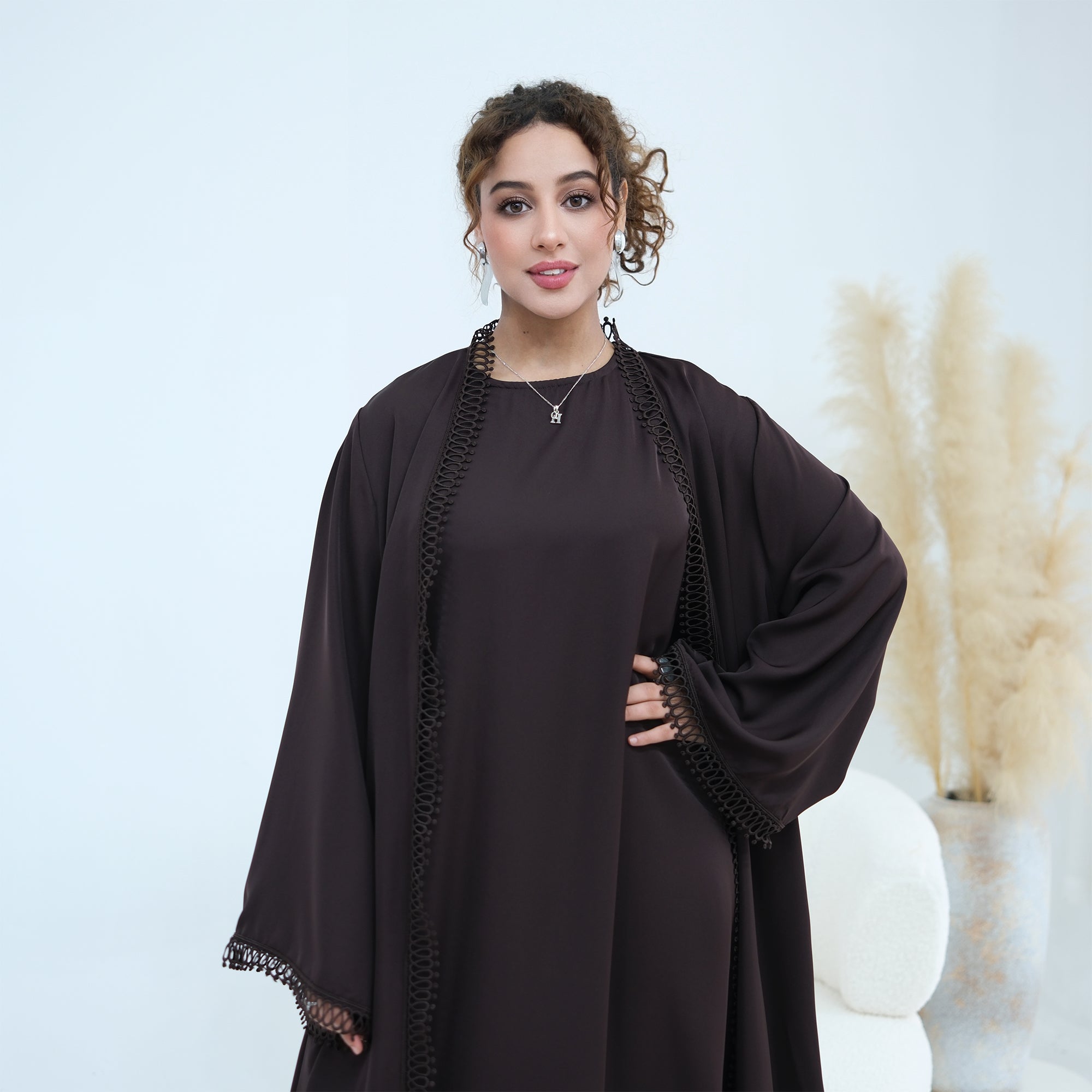 Stylish large-size lace-trimmed cardigan + two-piece set LR1182 as an undergarment