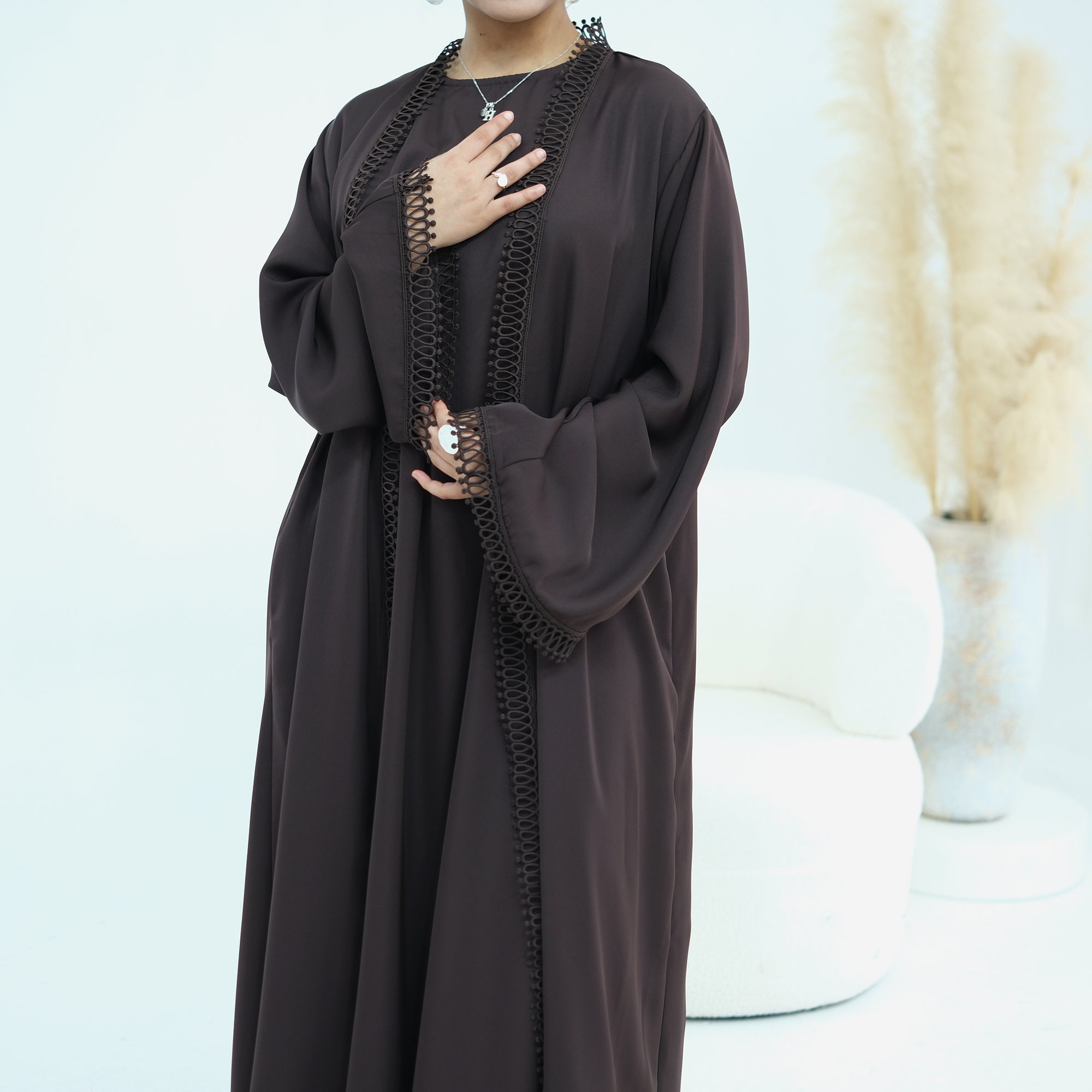 Stylish large-size lace-trimmed cardigan + two-piece set LR1182 as an undergarment