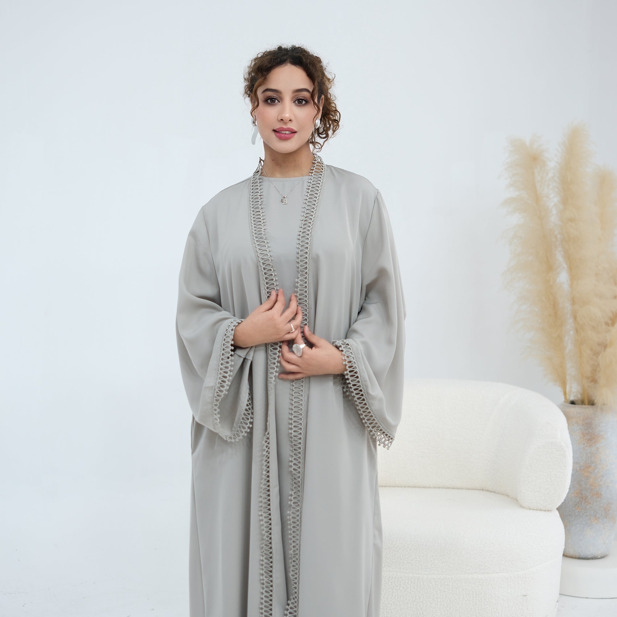 Stylish large-size lace-trimmed cardigan + two-piece set LR1182 as an undergarment