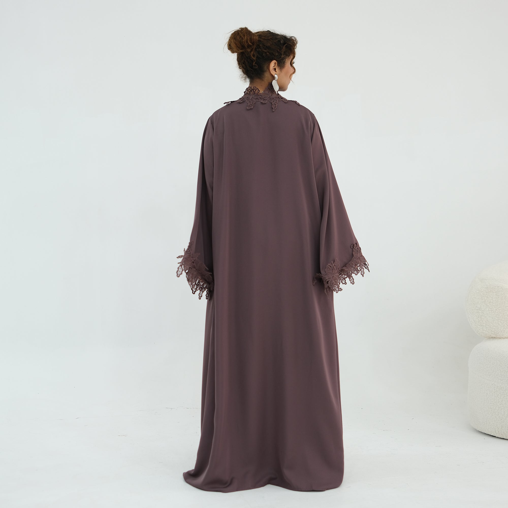 Two-piece set: large-size lace-spliced cardigan + matching dress, LR1184