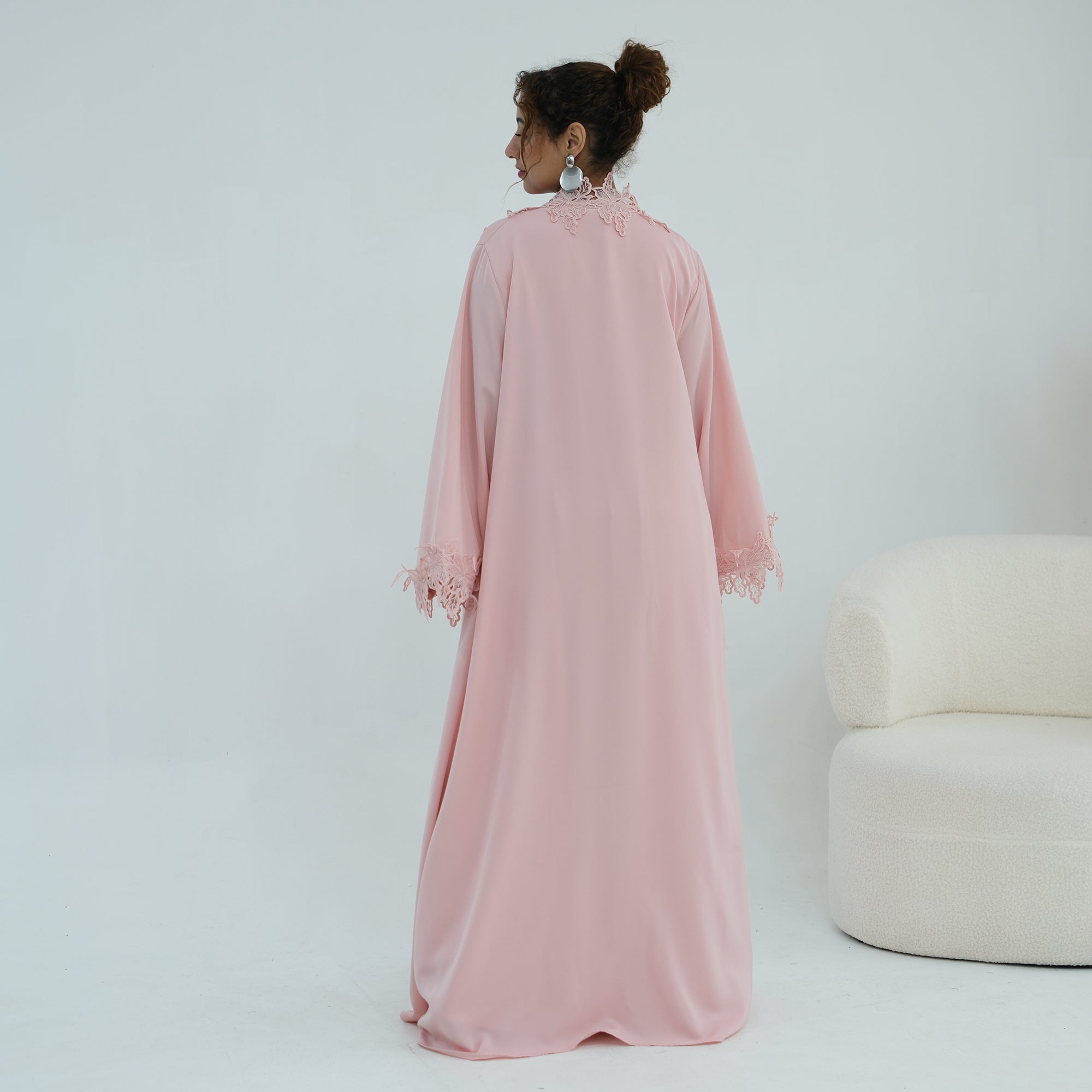 Two-piece set: large-size lace-spliced cardigan + matching dress, LR1184