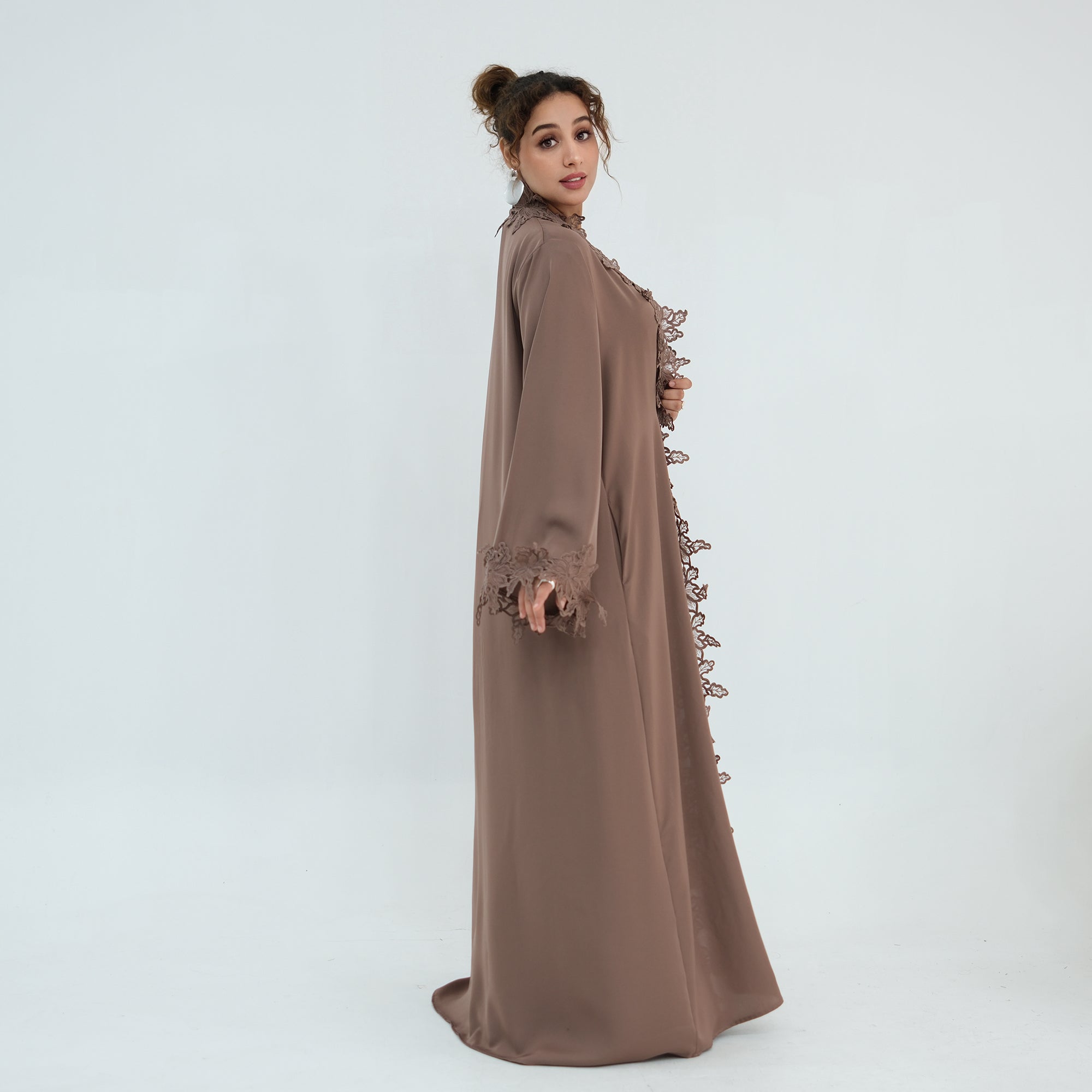 Two-piece set: large-size lace-spliced cardigan + matching dress, LR1184