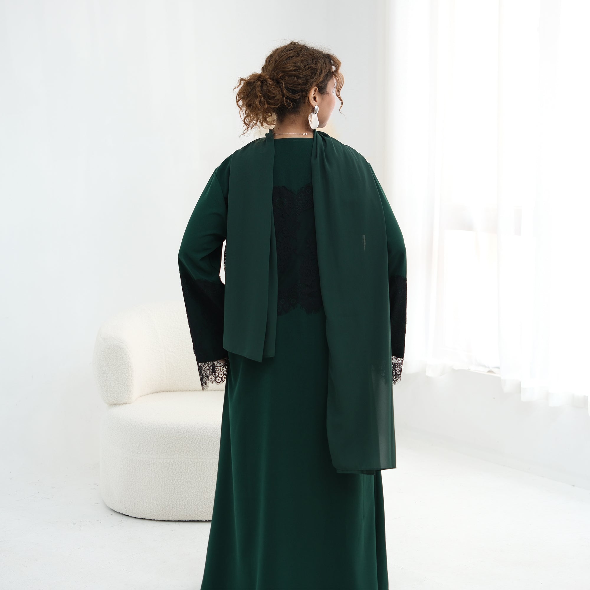 Large-size long-sleeved elegant lace-spliced cardigan 1186，Without a headscarf