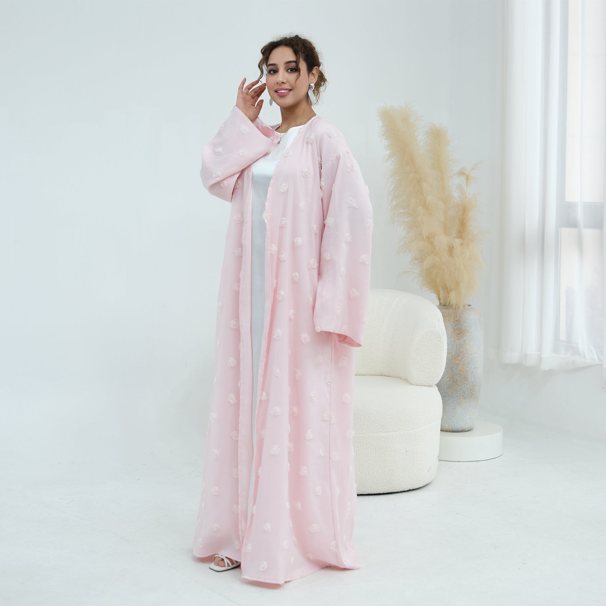 Large size three-dimensional flower decoration double-layer cardigan + scarf two-piece set LR1187