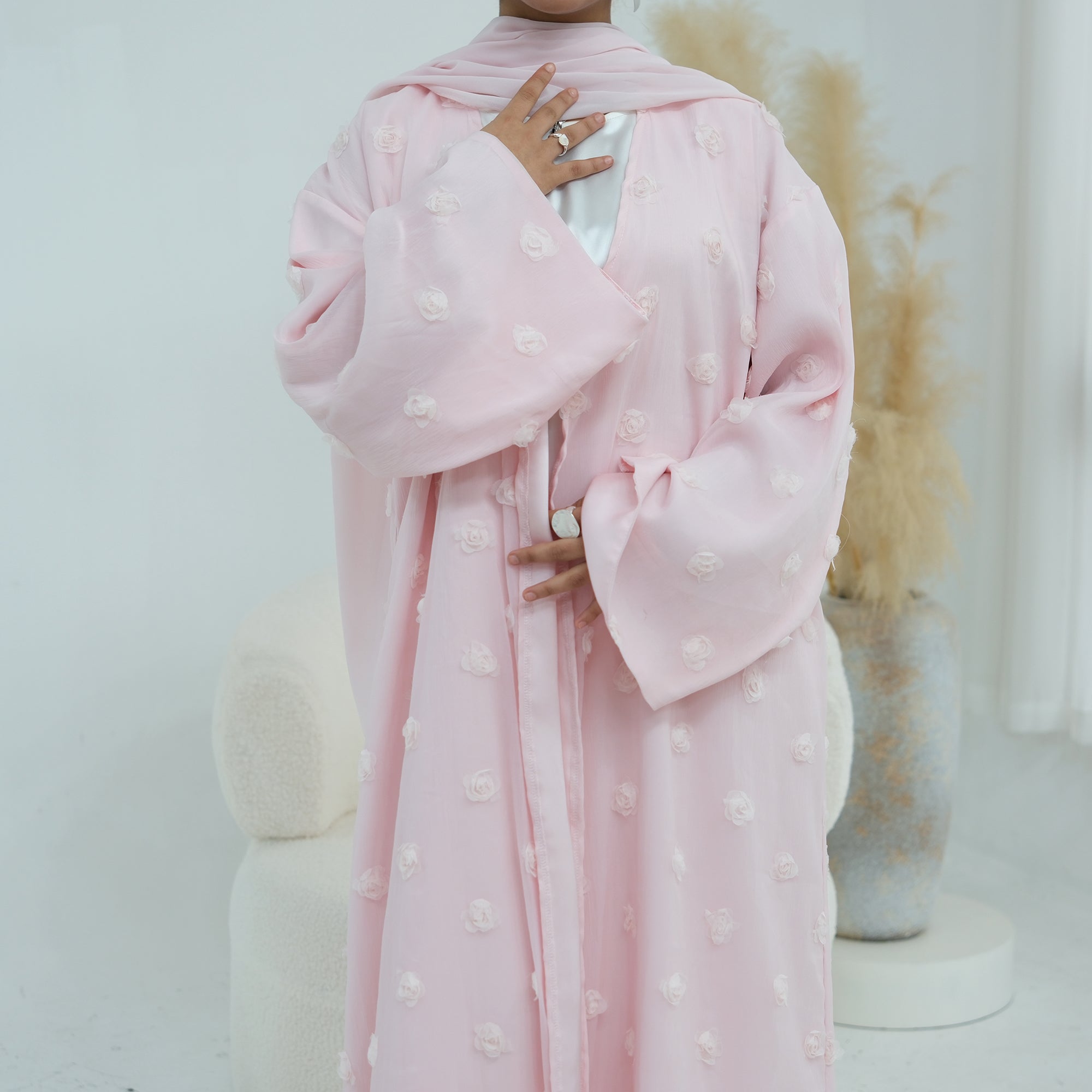 Large size three-dimensional flower decoration double-layer cardigan + scarf two-piece set LR1187