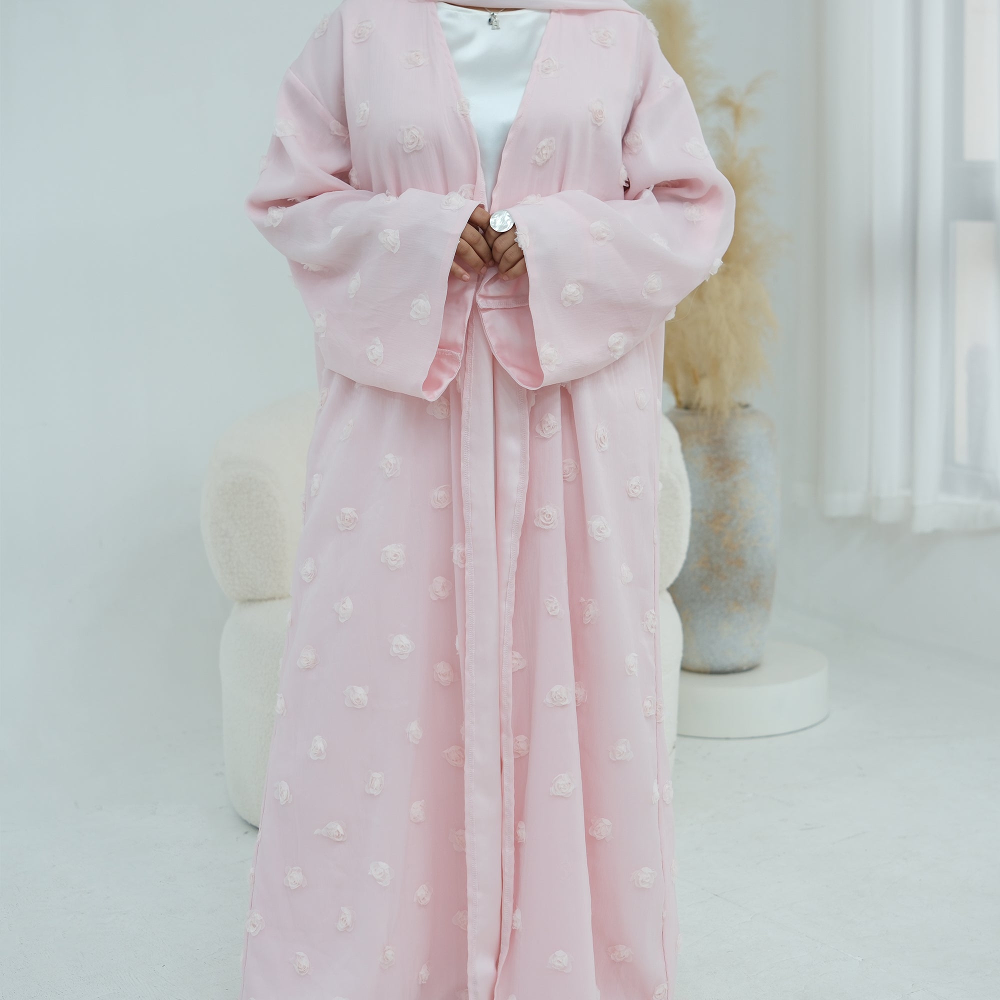 Large size three-dimensional flower decoration double-layer cardigan + scarf two-piece set LR1187