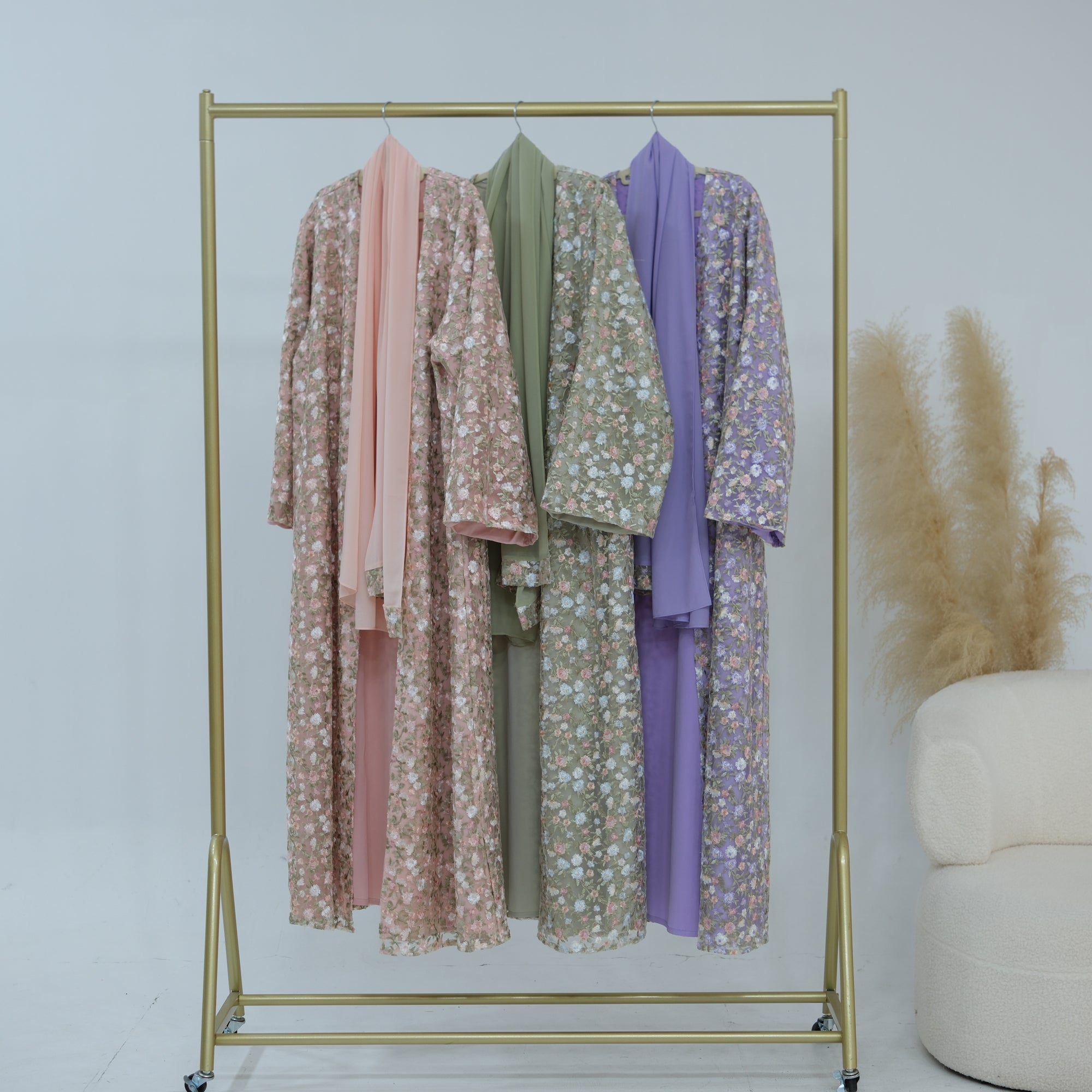 Large-size full-body floral embroidery double-layer cardigan + scarf LR1188