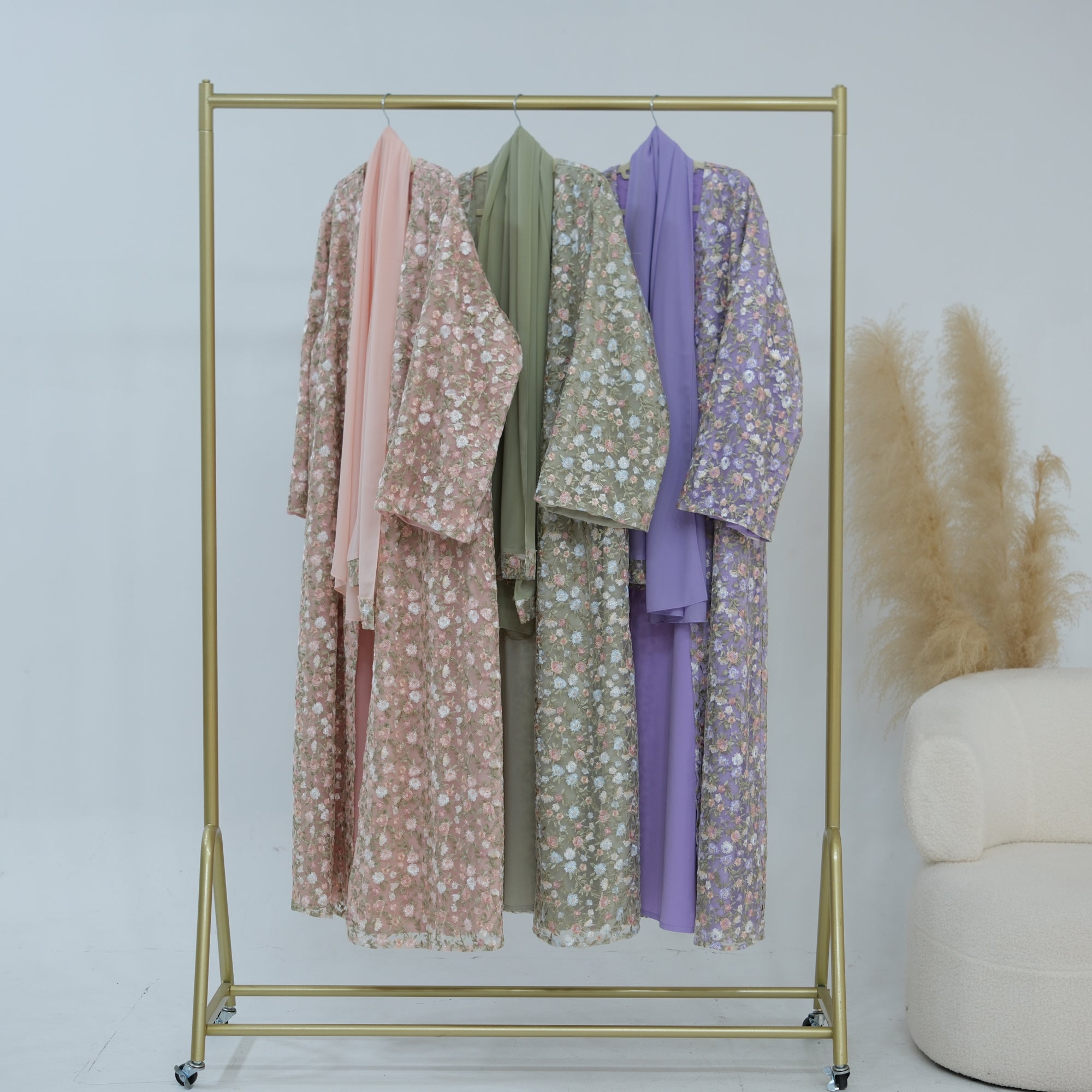 Large-size full-body floral embroidery double-layer cardigan + scarf LR1188