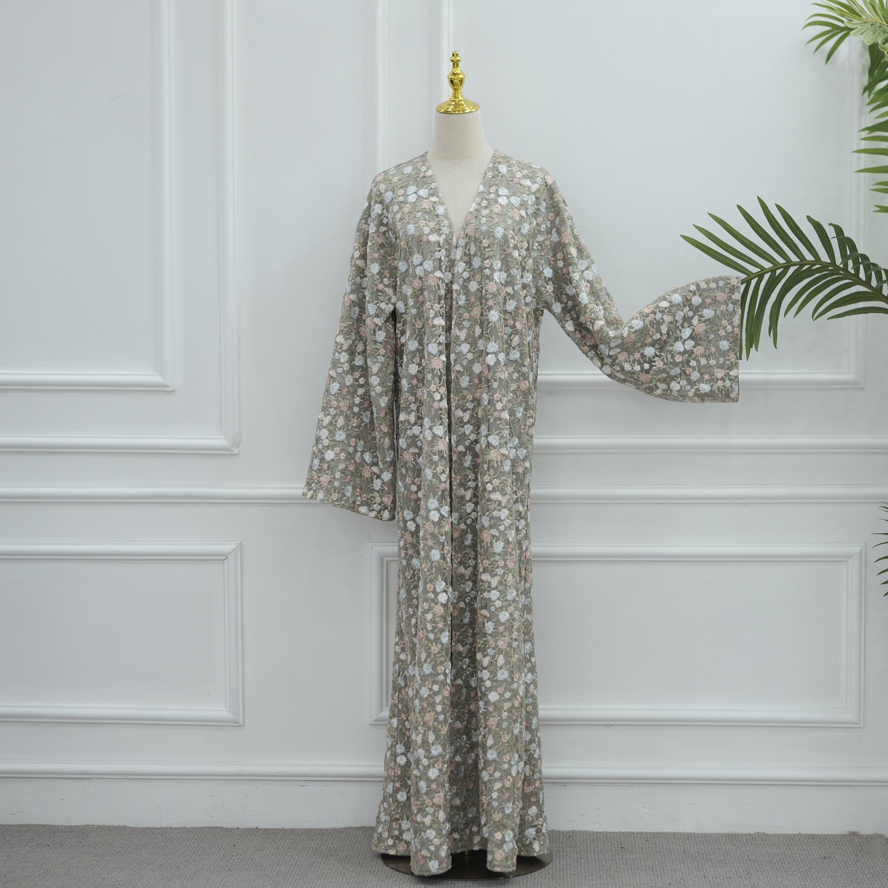 Large-size full-body floral embroidery double-layer cardigan + scarf LR1188