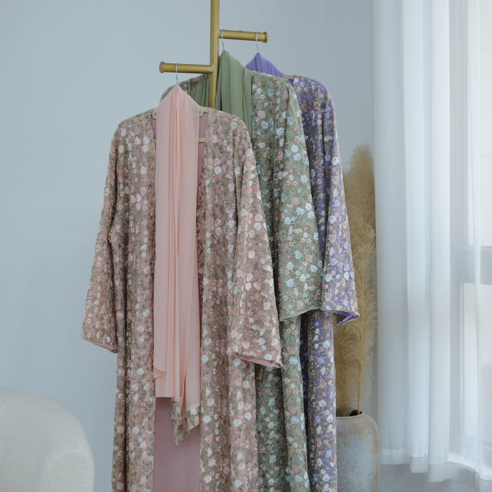 Large-size full-body floral embroidery double-layer cardigan + scarf LR1188
