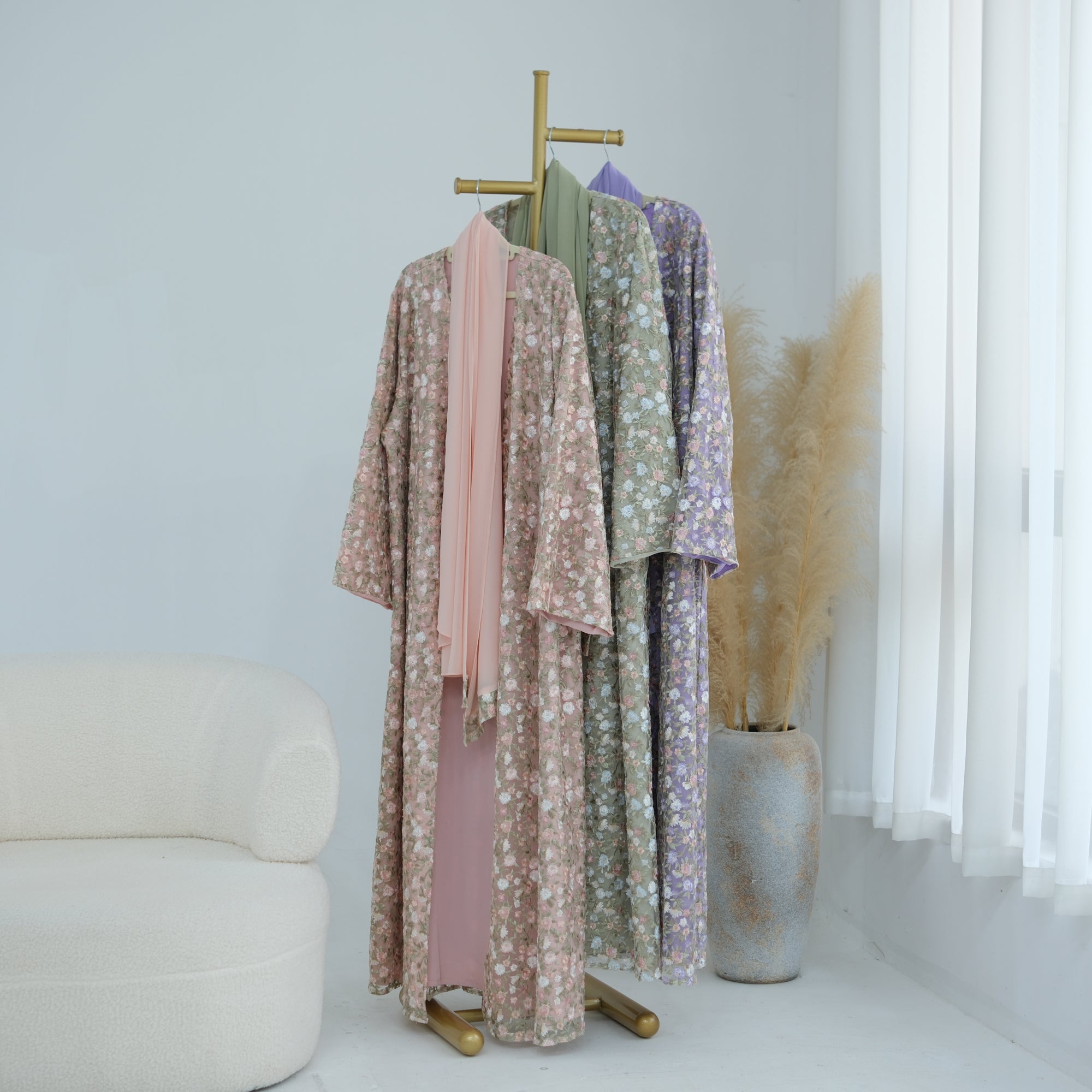 Large-size full-body floral embroidery double-layer cardigan + scarf LR1188