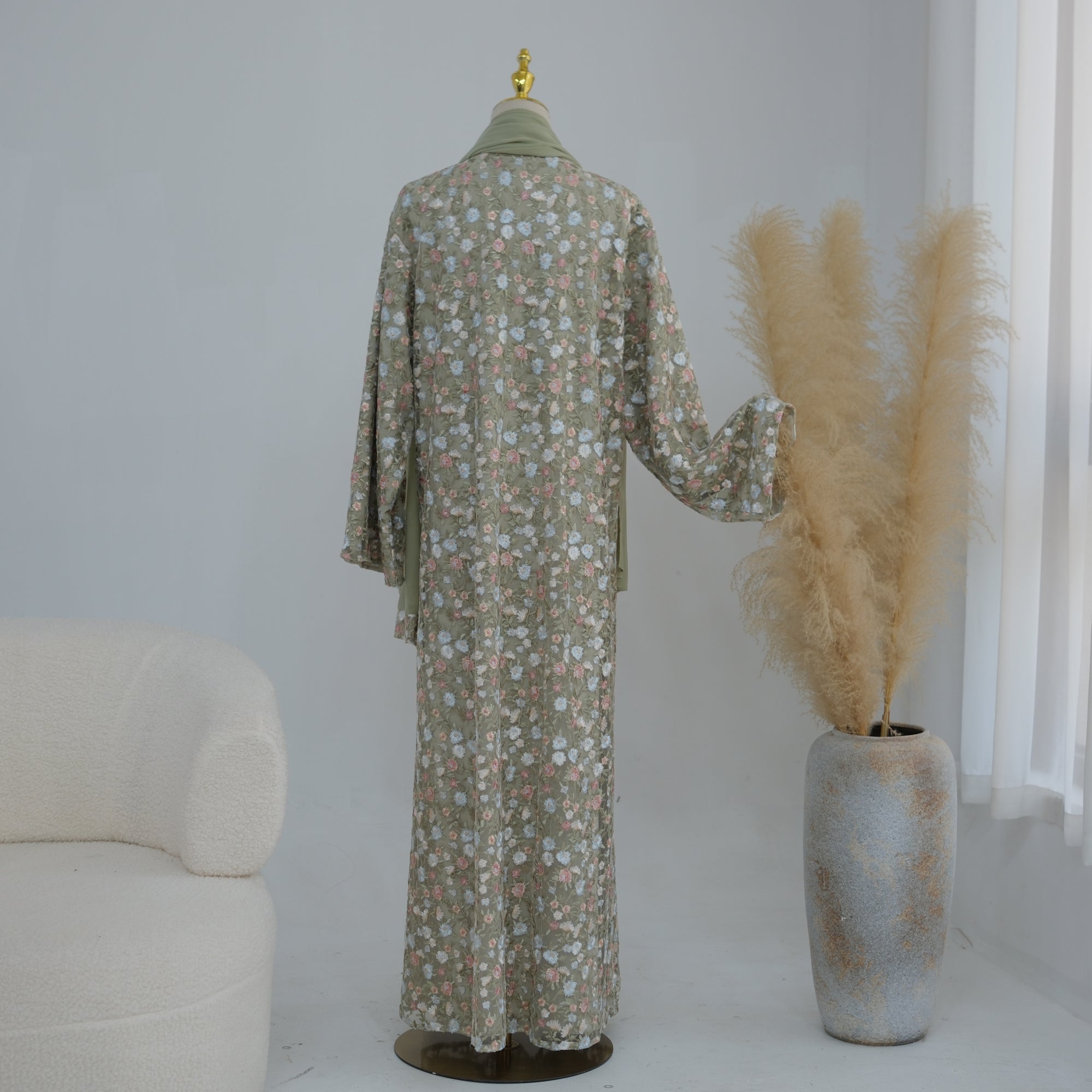 Large-size full-body floral embroidery double-layer cardigan + scarf LR1188