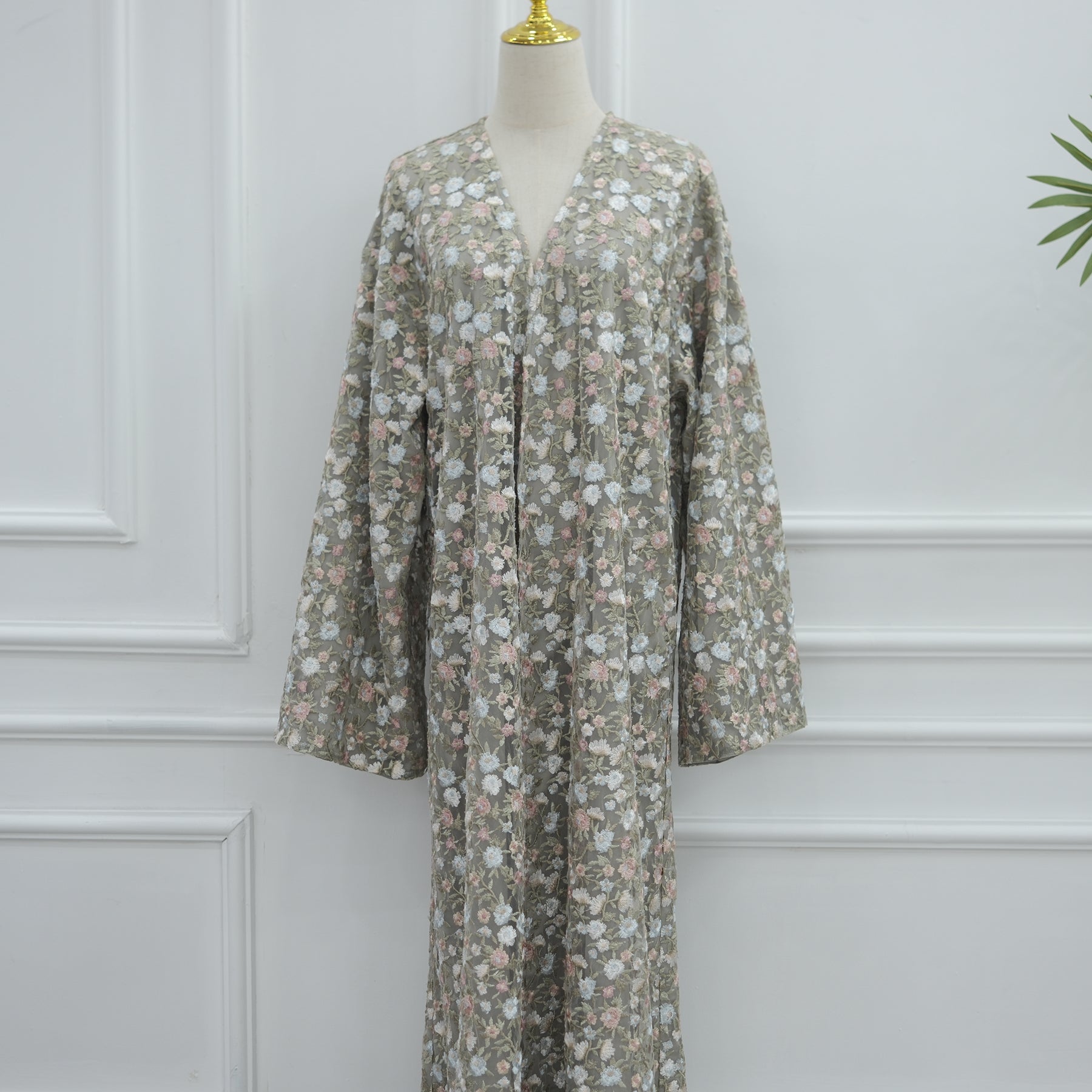 Large-size full-body floral embroidery double-layer cardigan + scarf LR1188