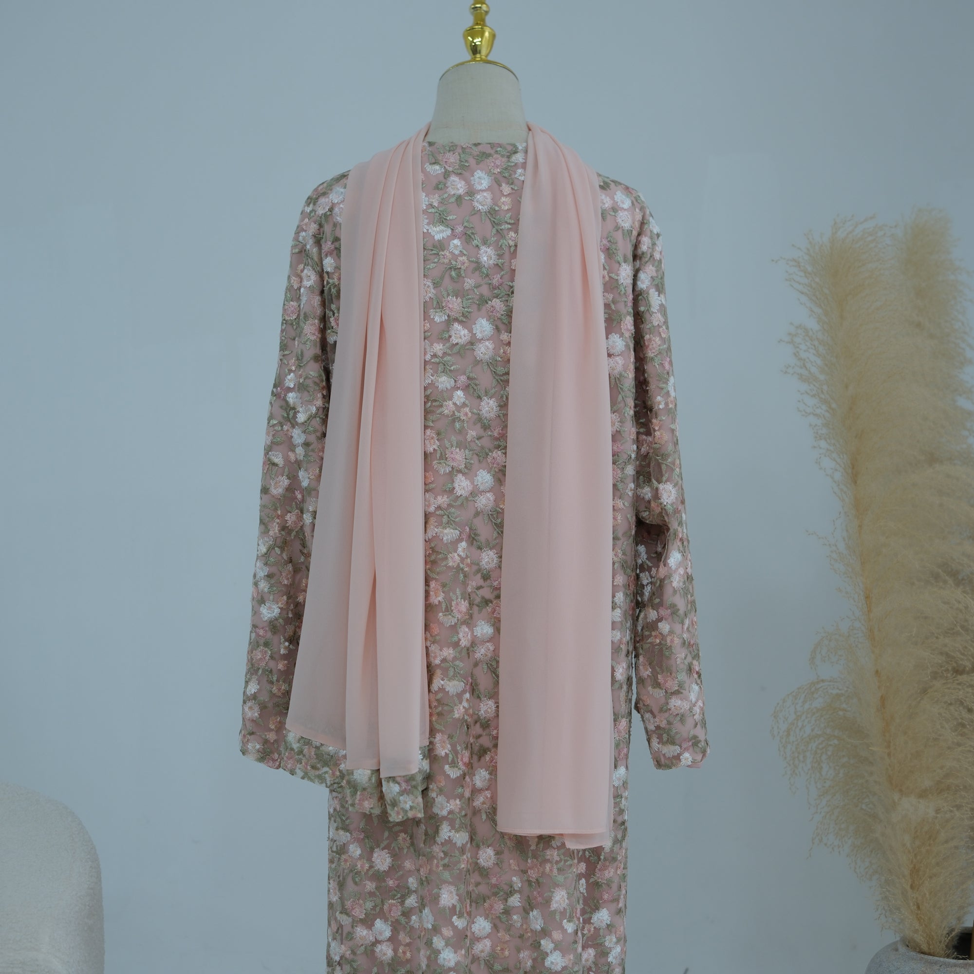Large-size full-body floral embroidery double-layer cardigan + scarf LR1188