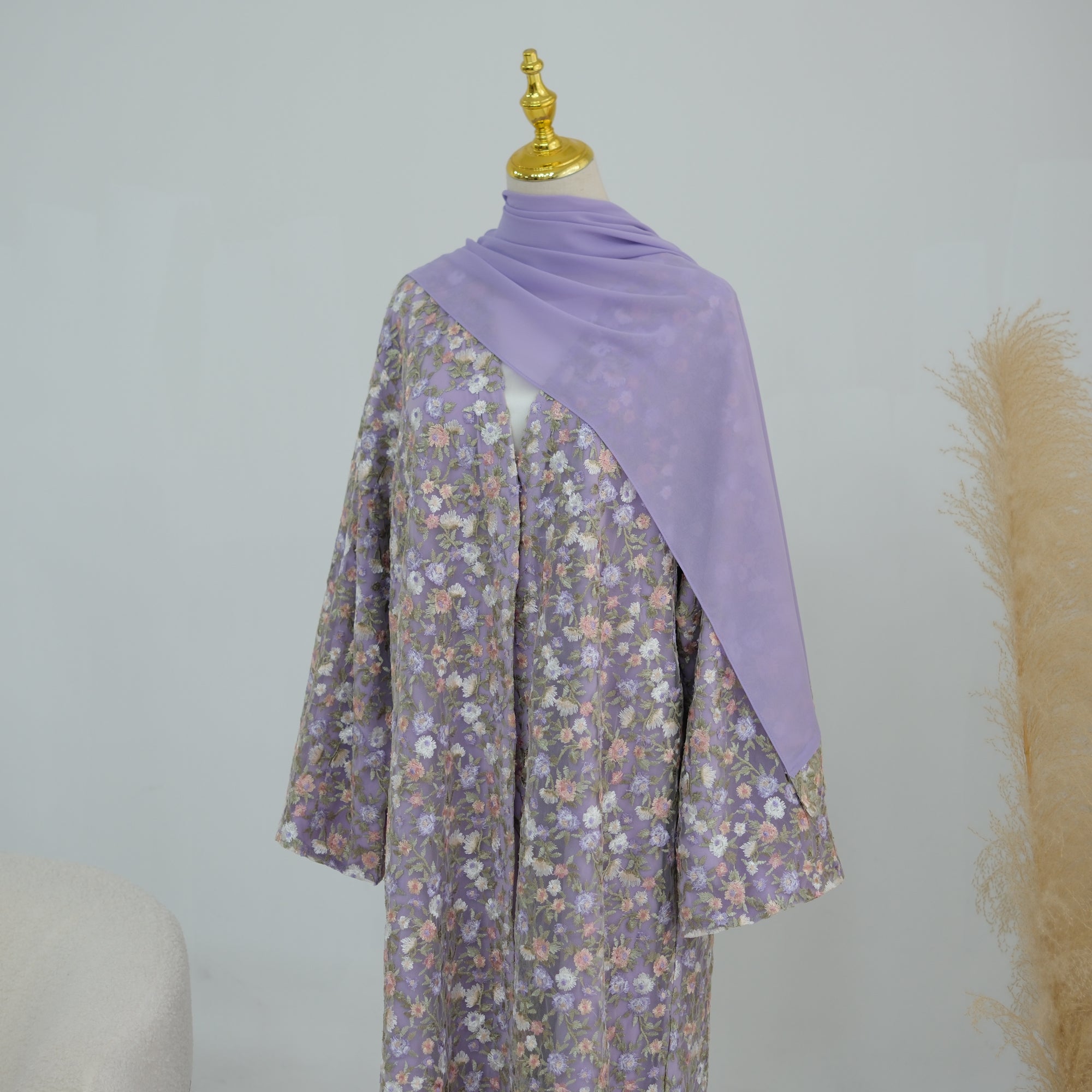 Large-size full-body floral embroidery double-layer cardigan + scarf LR1188