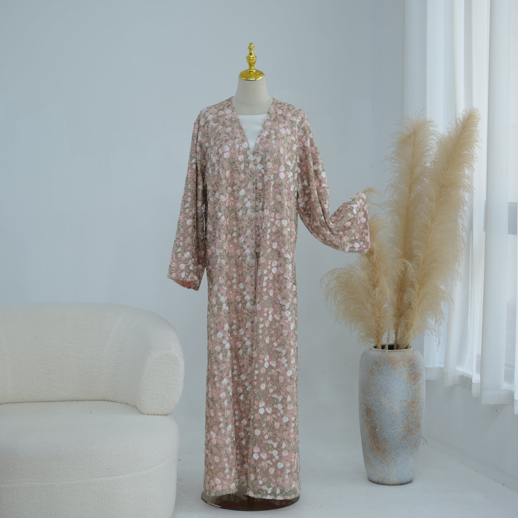 Large-size full-body floral embroidery double-layer cardigan + scarf LR1188