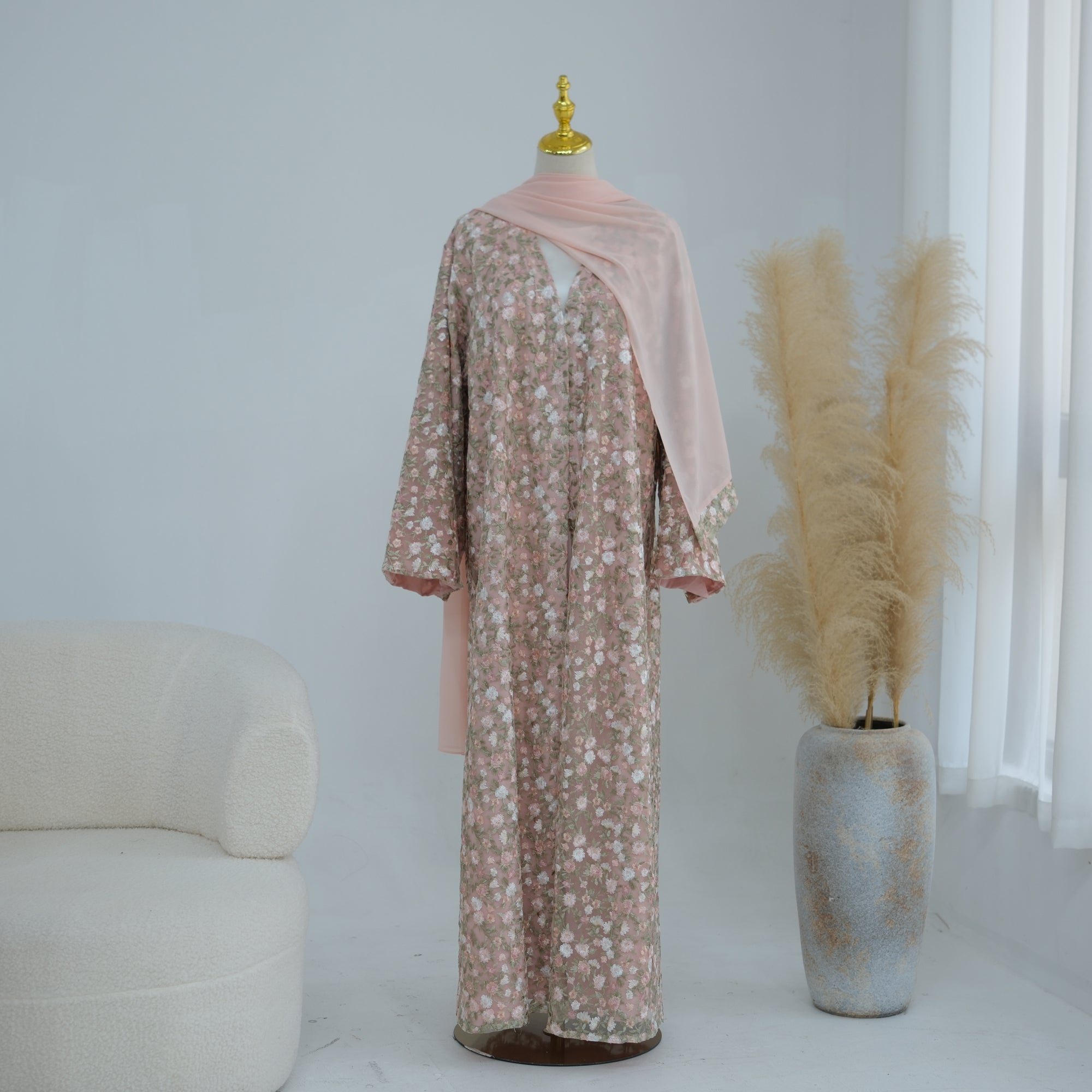 Large-size full-body floral embroidery double-layer cardigan + scarf LR1188