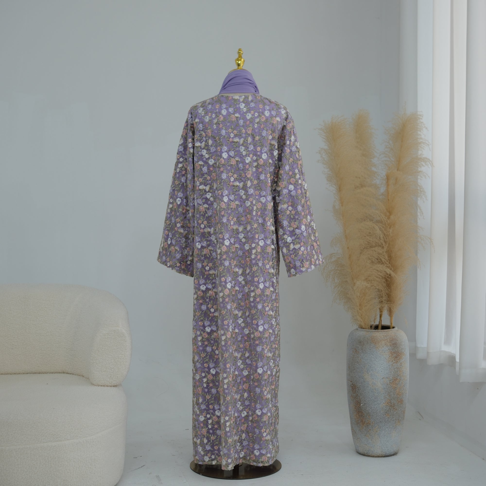 Large-size full-body floral embroidery double-layer cardigan + scarf LR1188