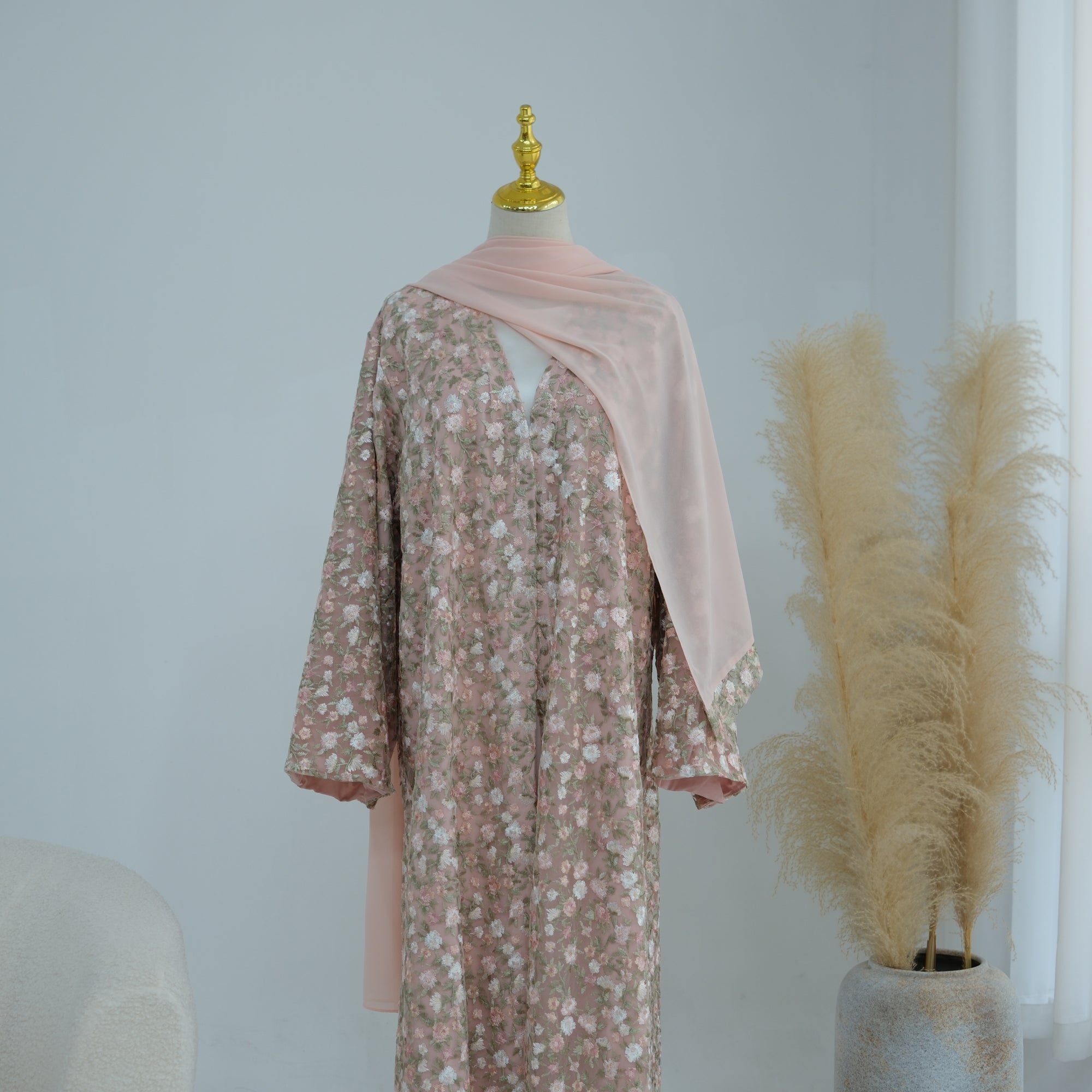 Large-size full-body floral embroidery double-layer cardigan + scarf LR1188
