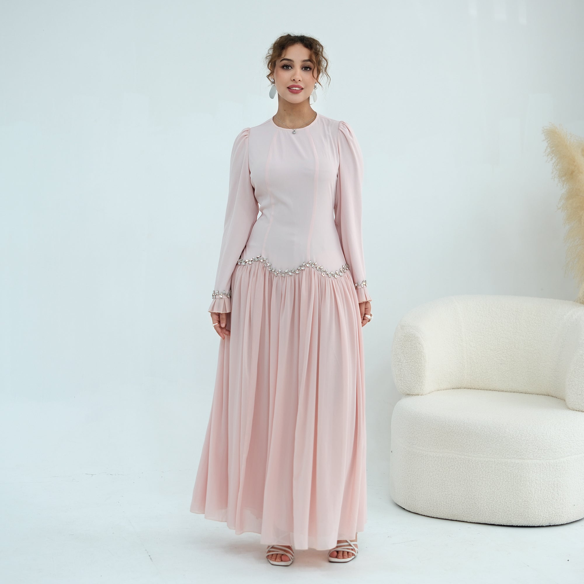 Long-sleeved party elegant stitching diamond dress LR1190
