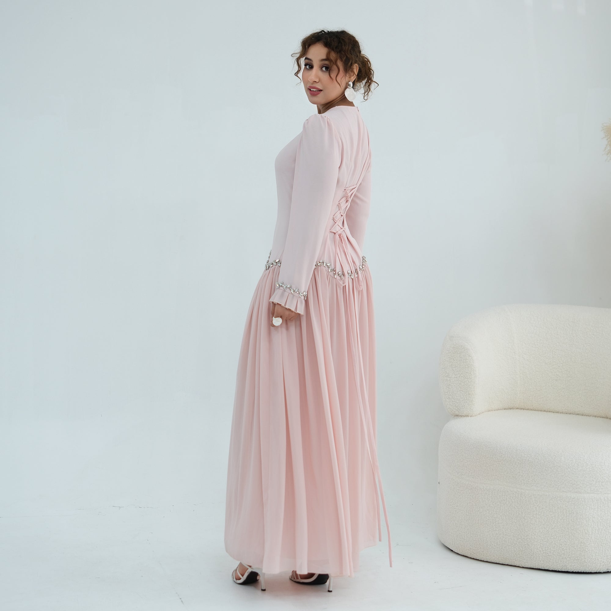 Long-sleeved party elegant stitching diamond dress LR1190