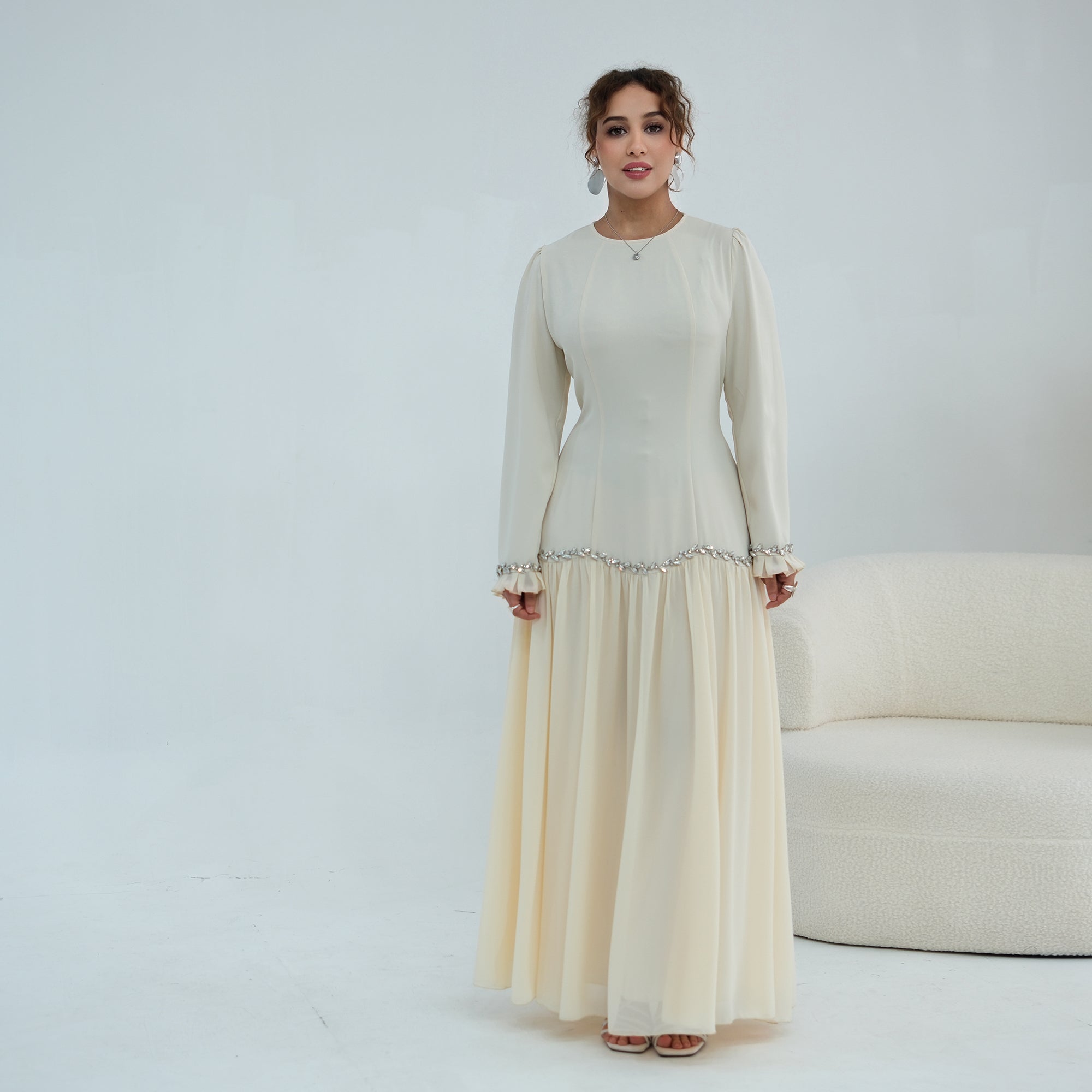 Long-sleeved party elegant stitching diamond dress LR1190