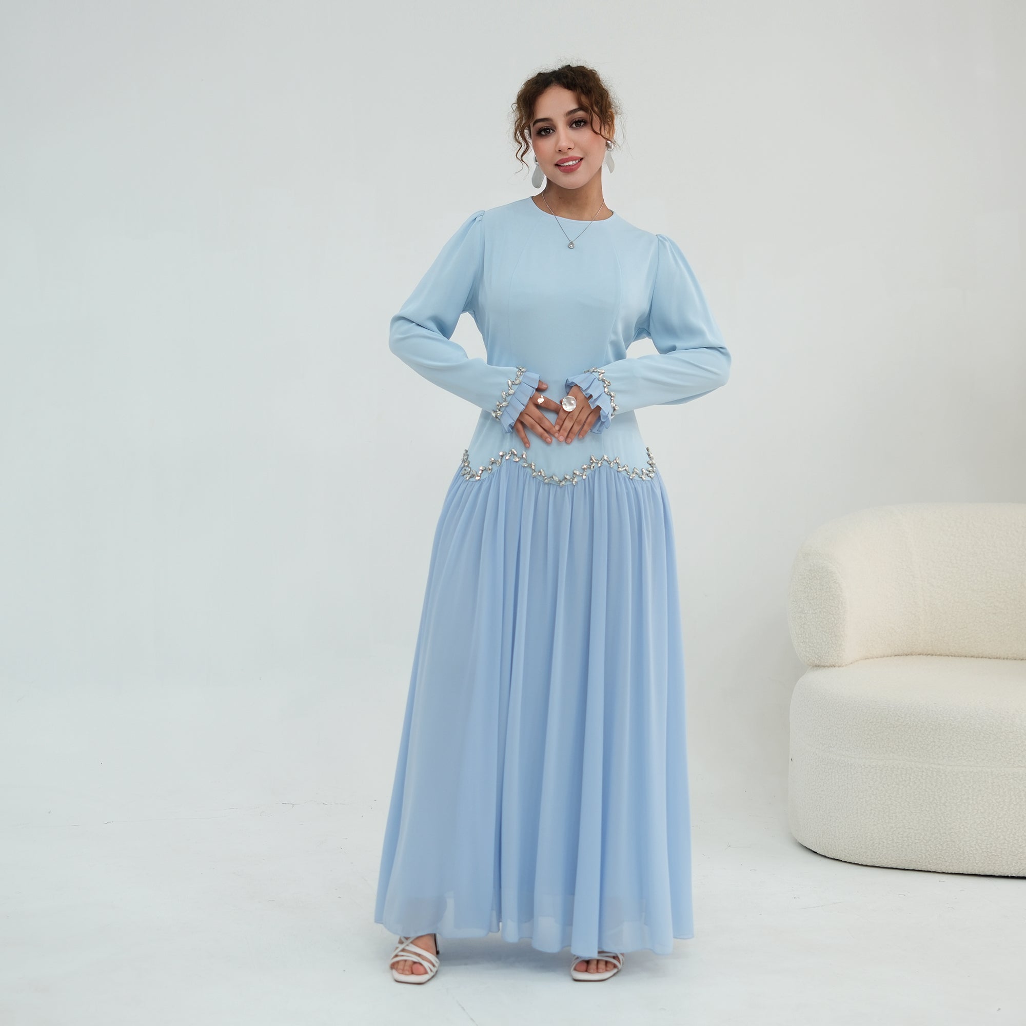 Long-sleeved party elegant stitching diamond dress LR1190