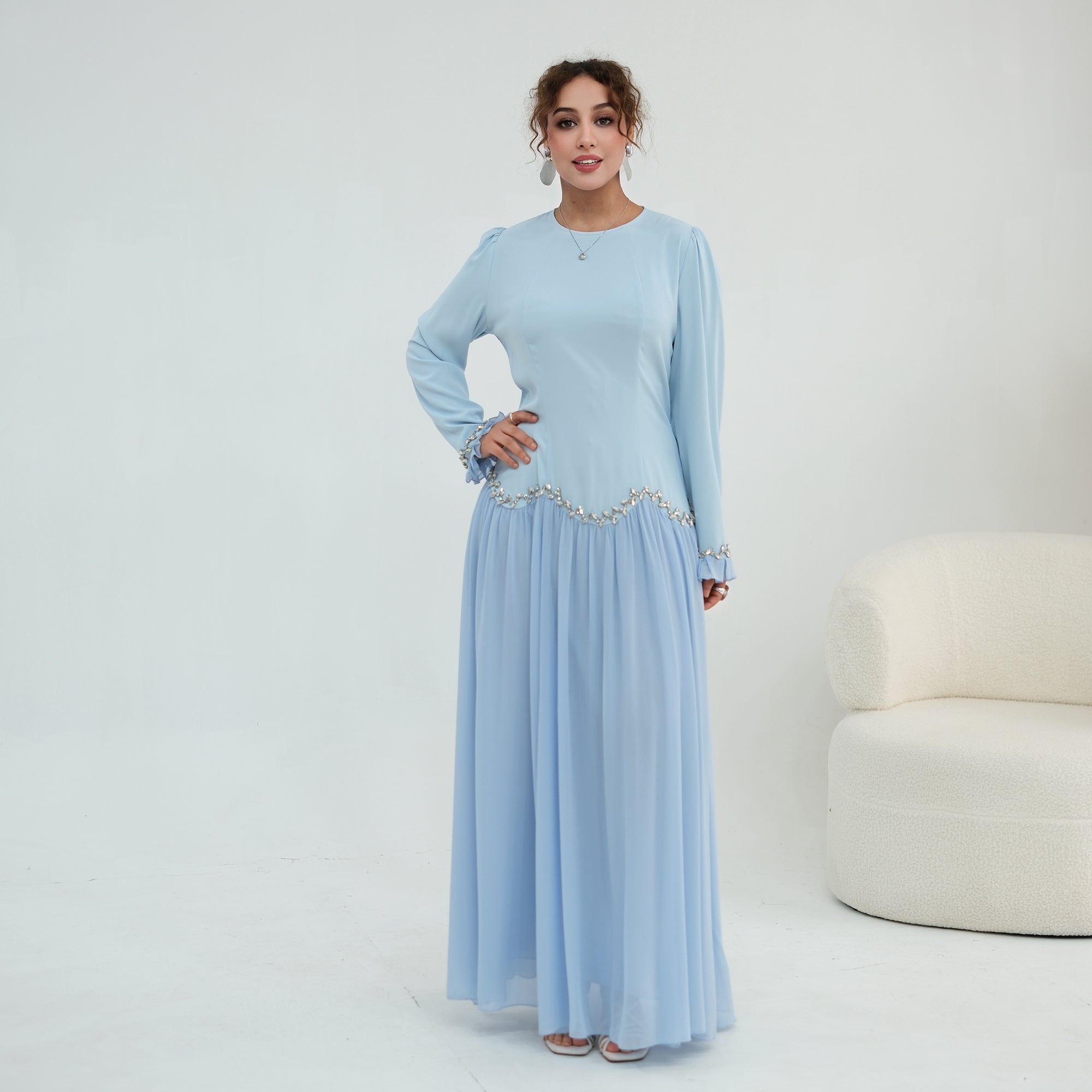 Long-sleeved party elegant stitching diamond dress LR1190