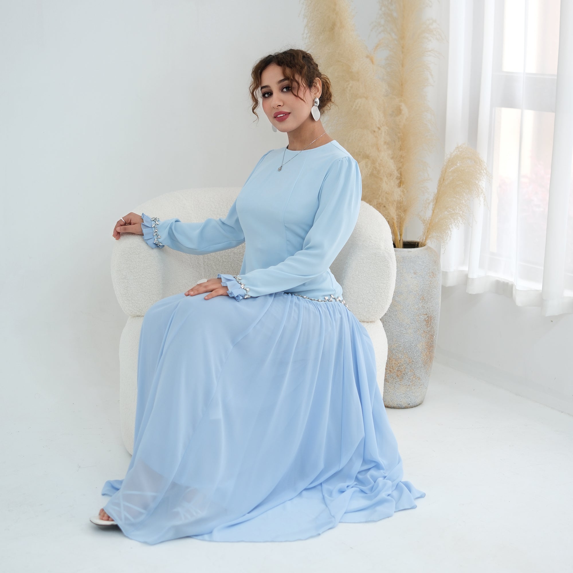 Long-sleeved party elegant stitching diamond dress LR1190