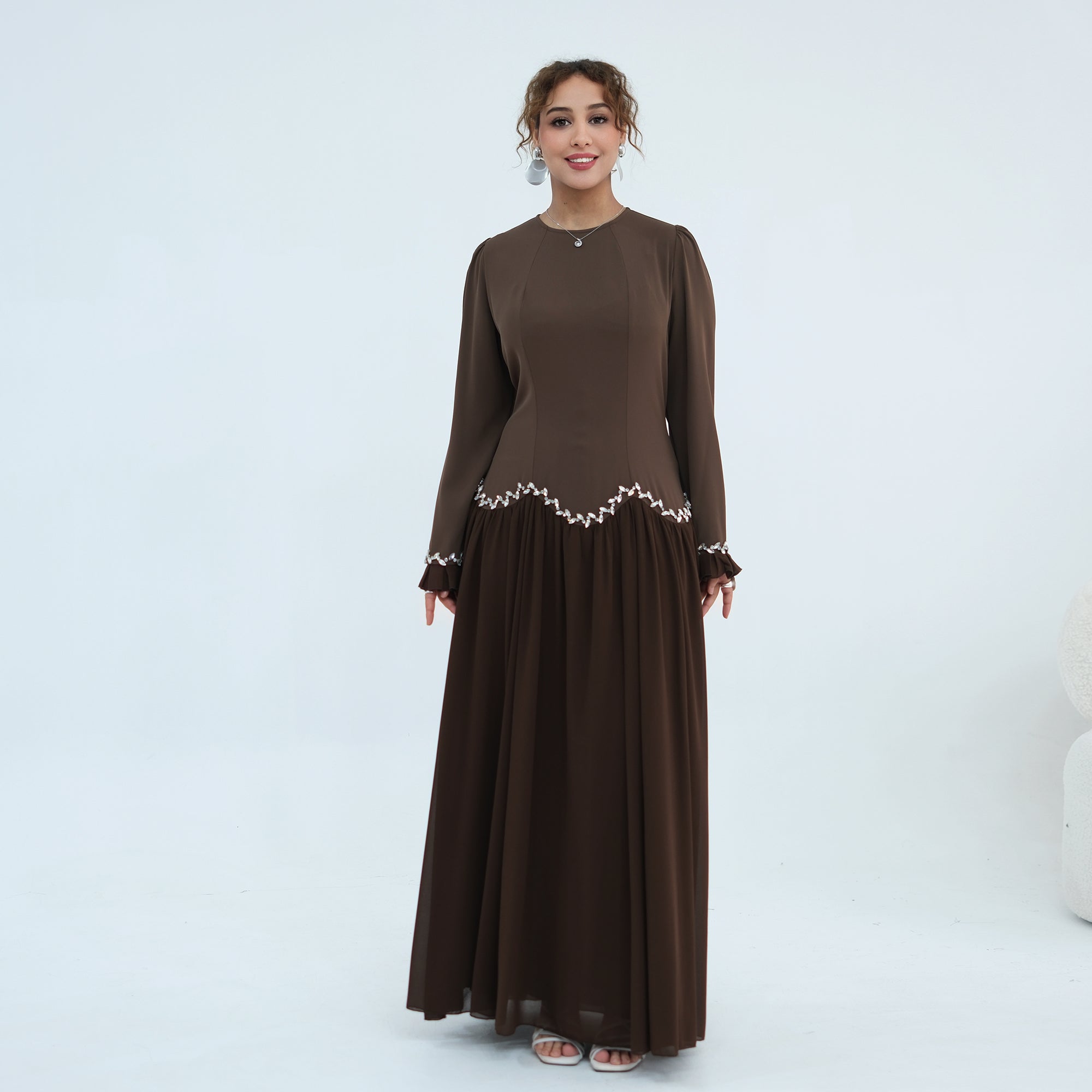 Long-sleeved party elegant stitching diamond dress LR1190