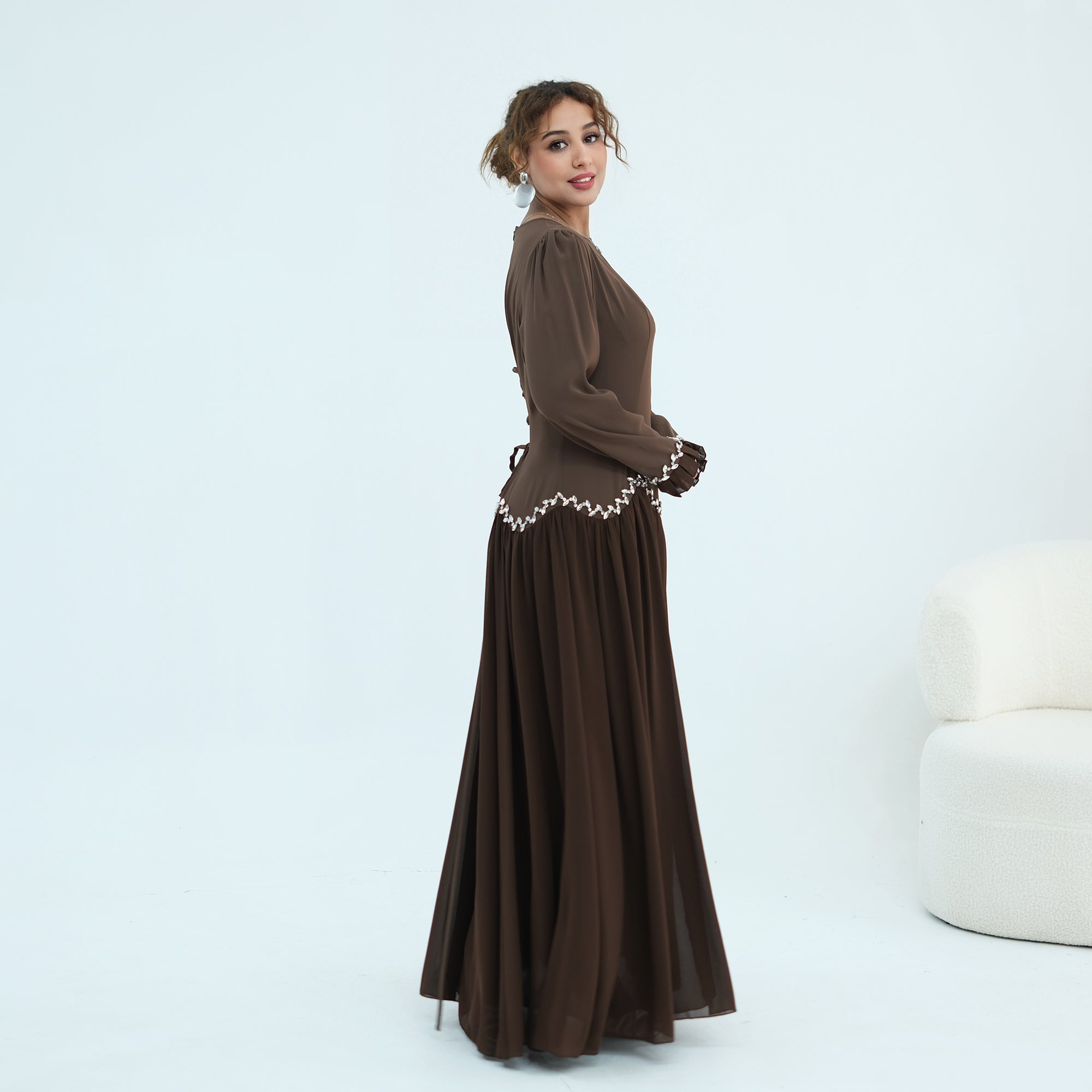 Long-sleeved party elegant stitching diamond dress LR1190