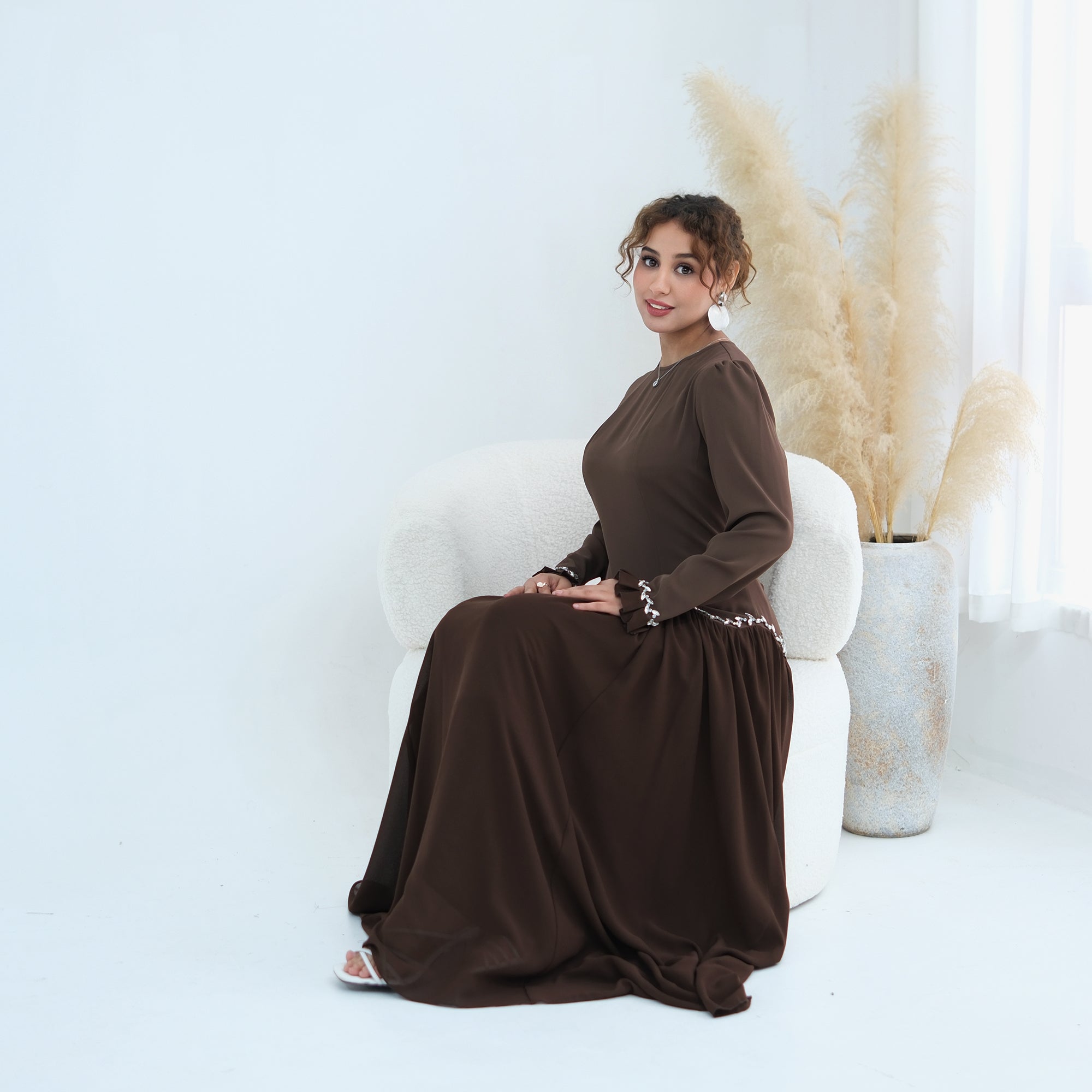 Long-sleeved party elegant stitching diamond dress LR1190