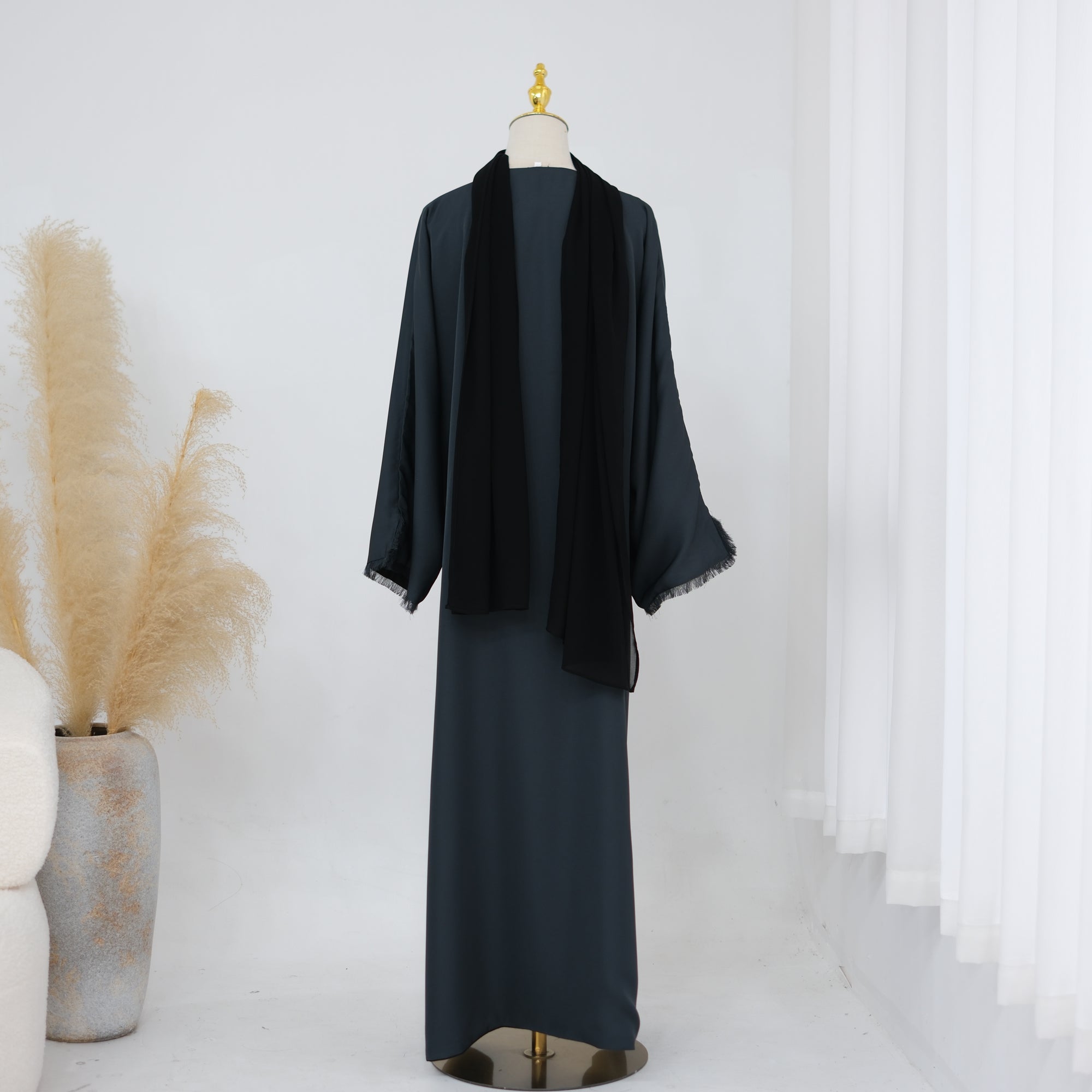 Two-way reversible double-layer loose cardigan + scarf two-piece set LR1194