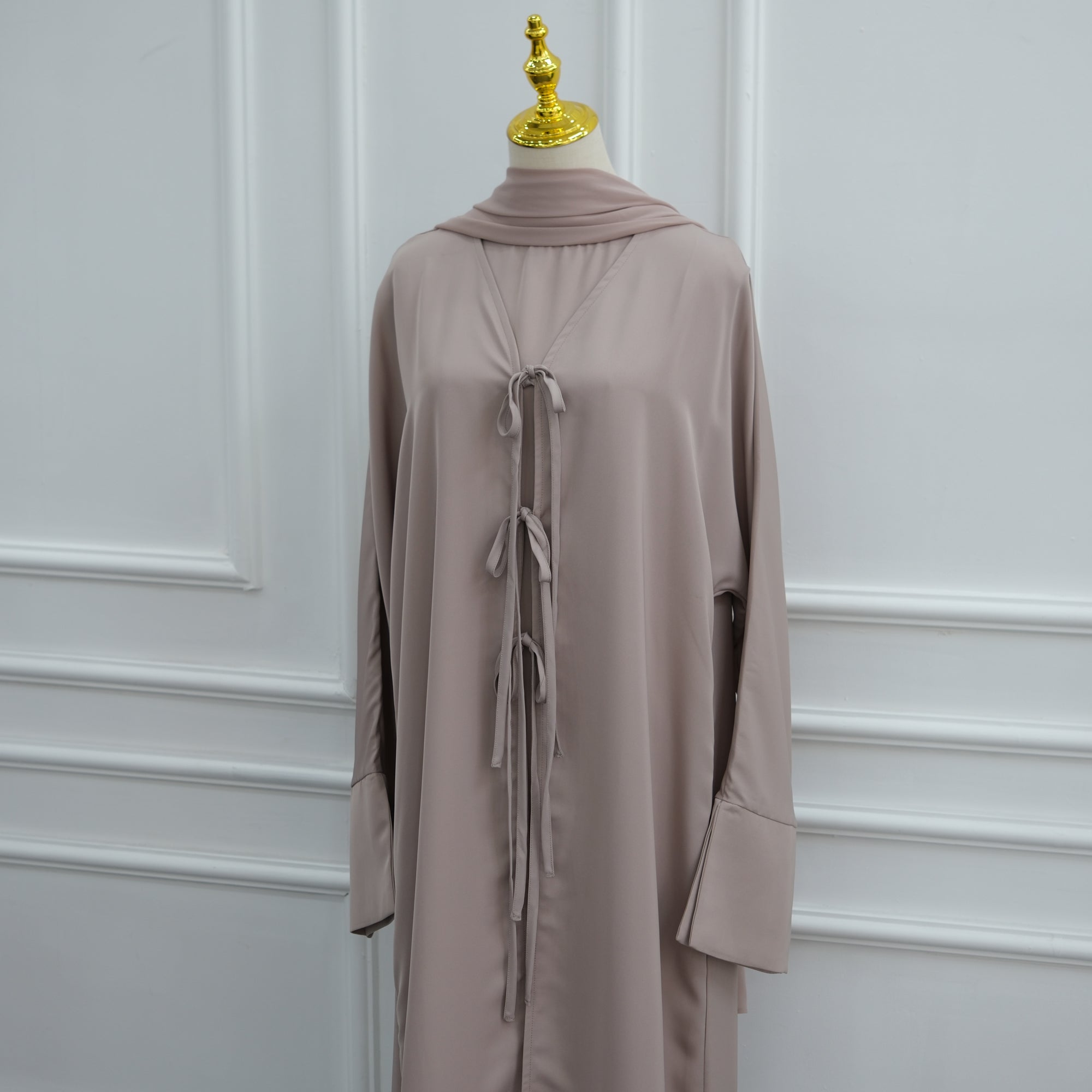 Large-size long-sleeved party lace-up solid-color three-piece set LR1201