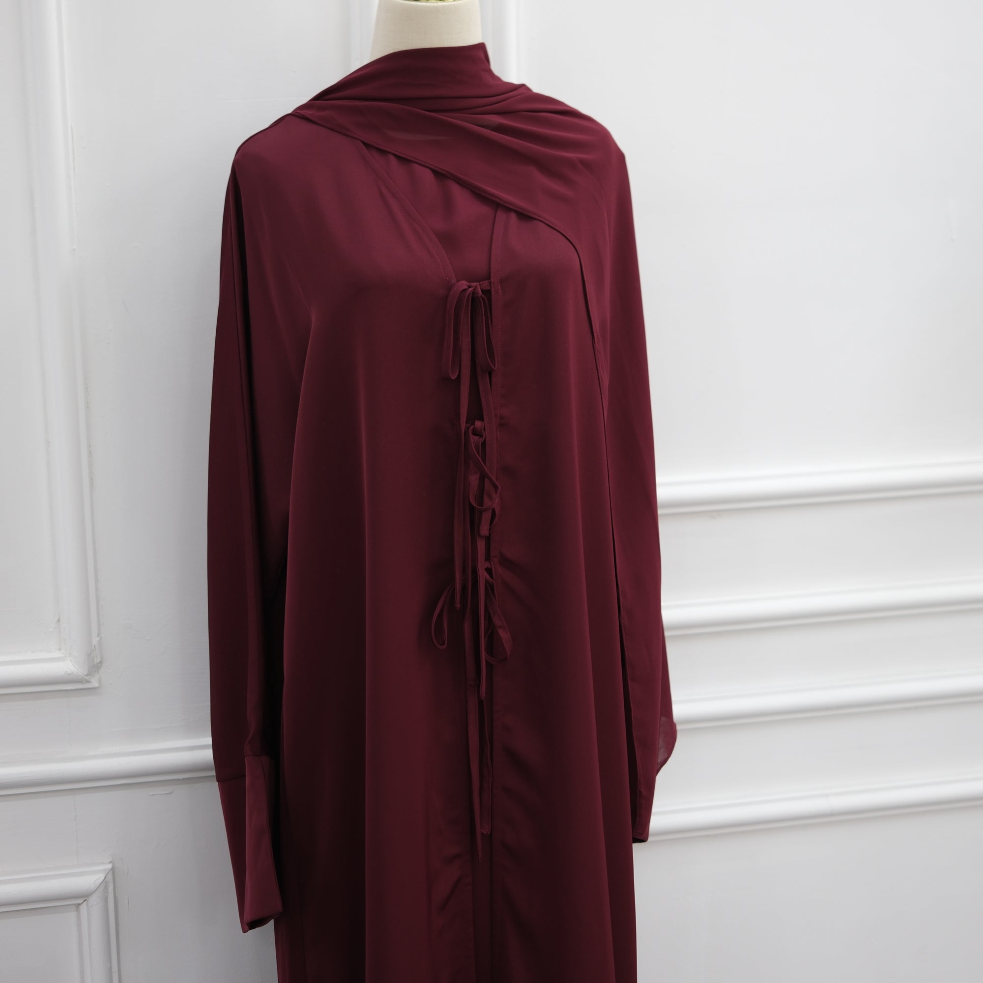 Large-size long-sleeved party lace-up solid-color three-piece set LR1201