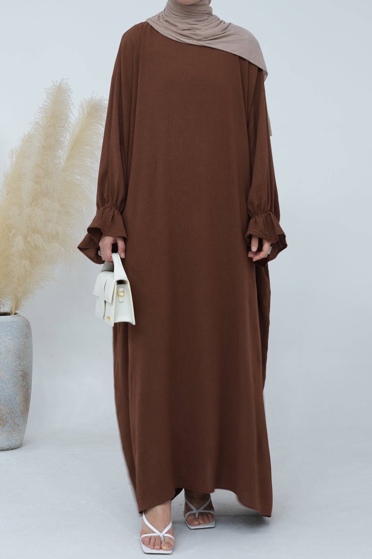 Natasha Cinched Sleeve Maxi Dress Abaya 669-Coffee