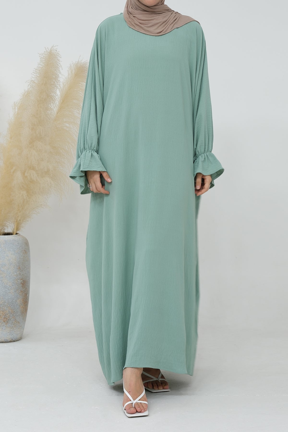 Natasha Cinched Sleeve Maxi Dress Abaya 669-Light green