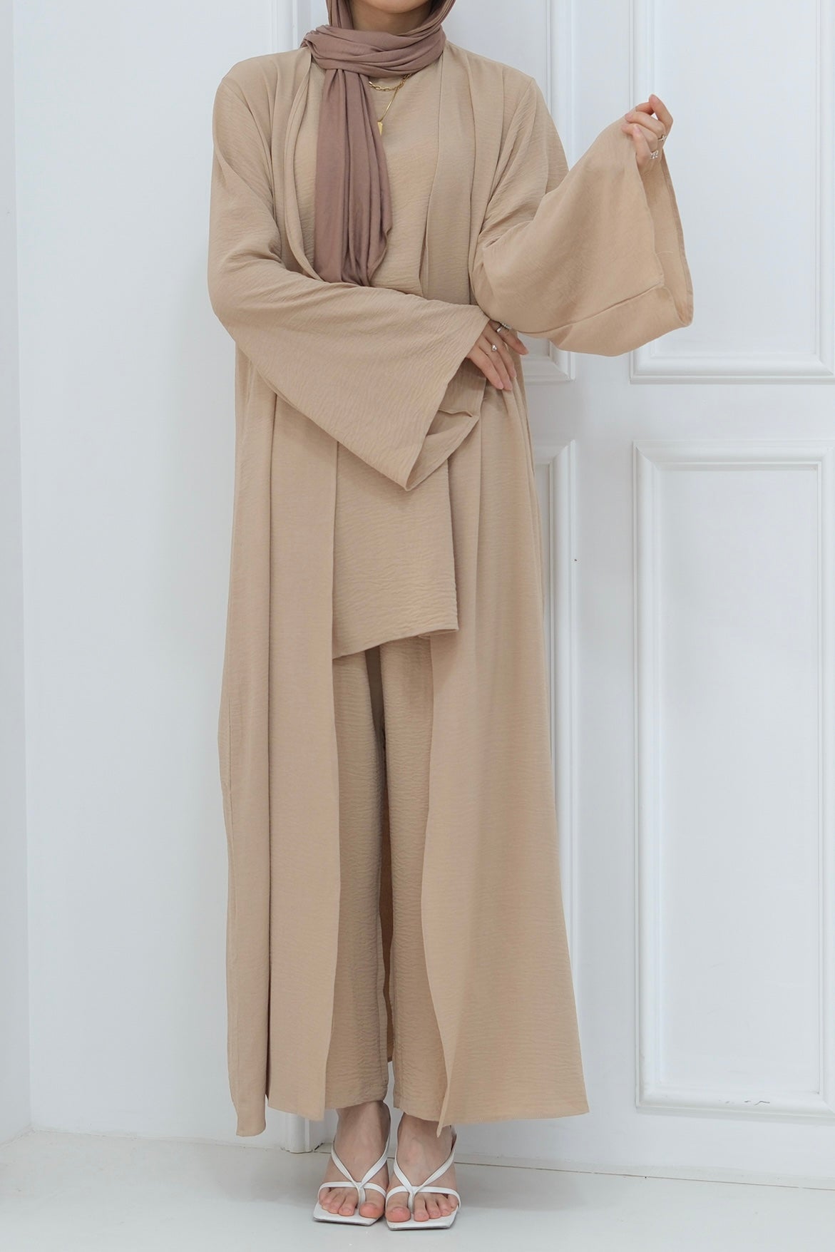 Sadia Stylish Casual Three-Piece Abaya Set 779-Khaki