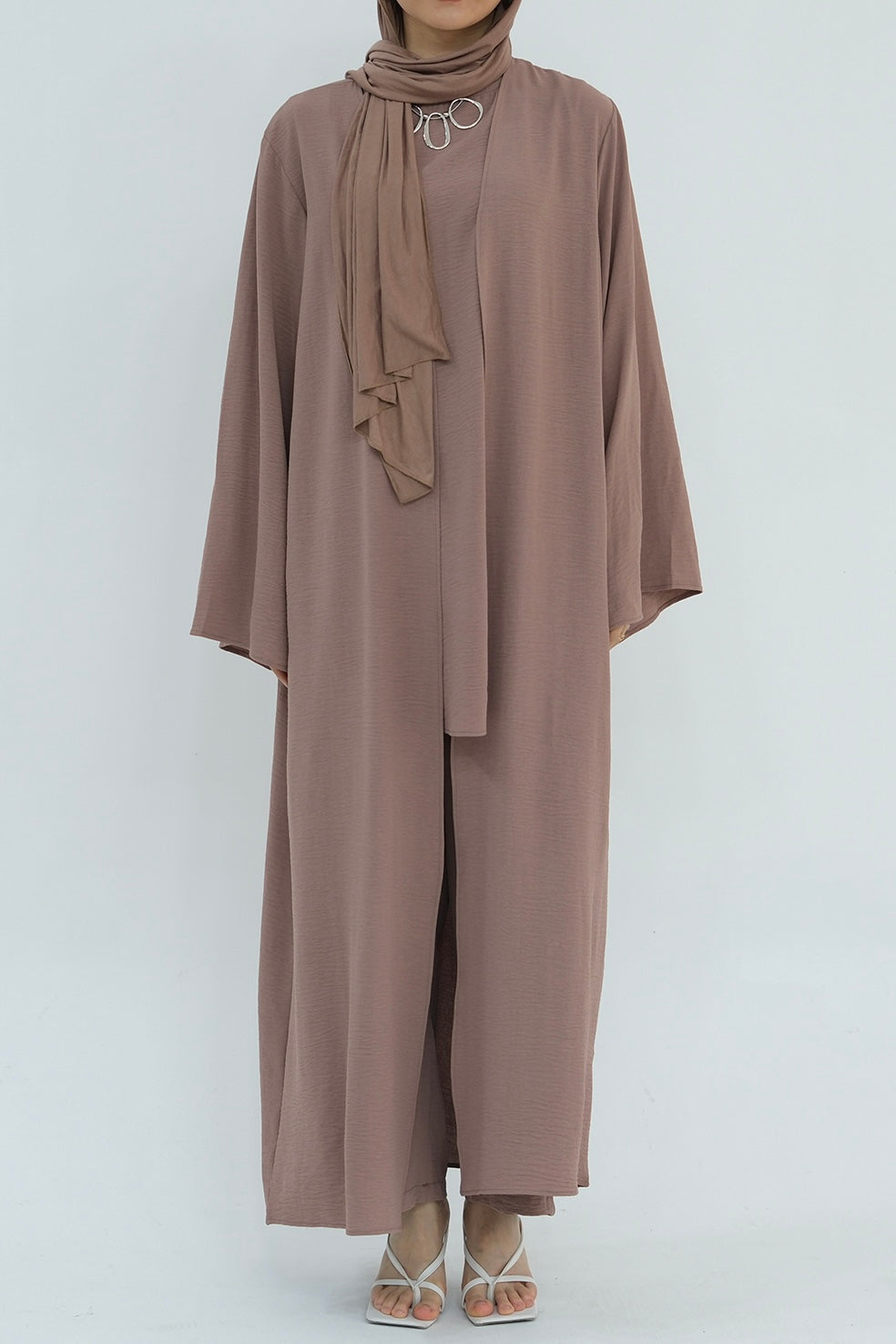 Sadia Stylish Casual Three-Piece Abaya Set 779-RosyBrown